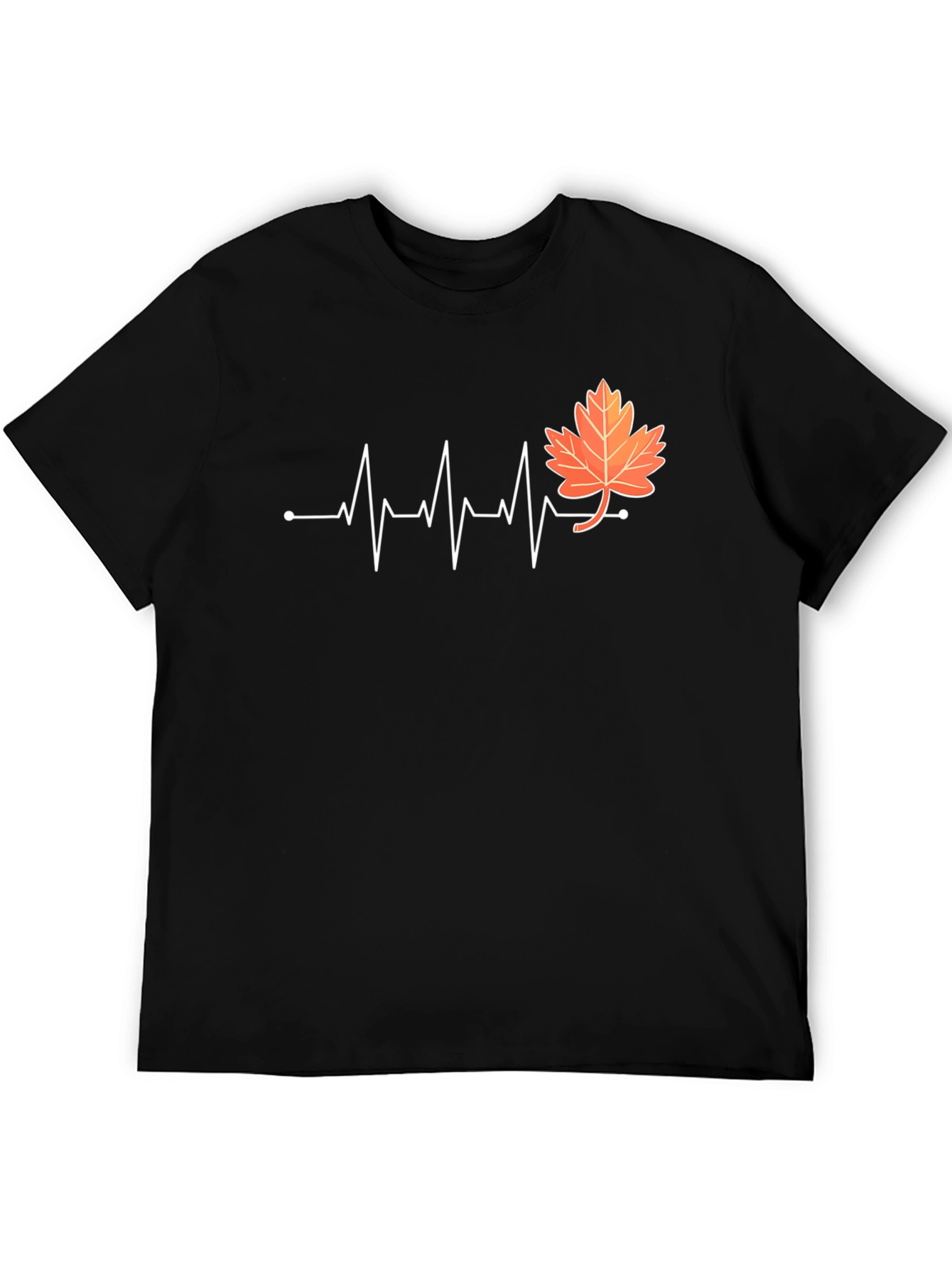 Fall Leaf Heartbeat T-Shirt - Black