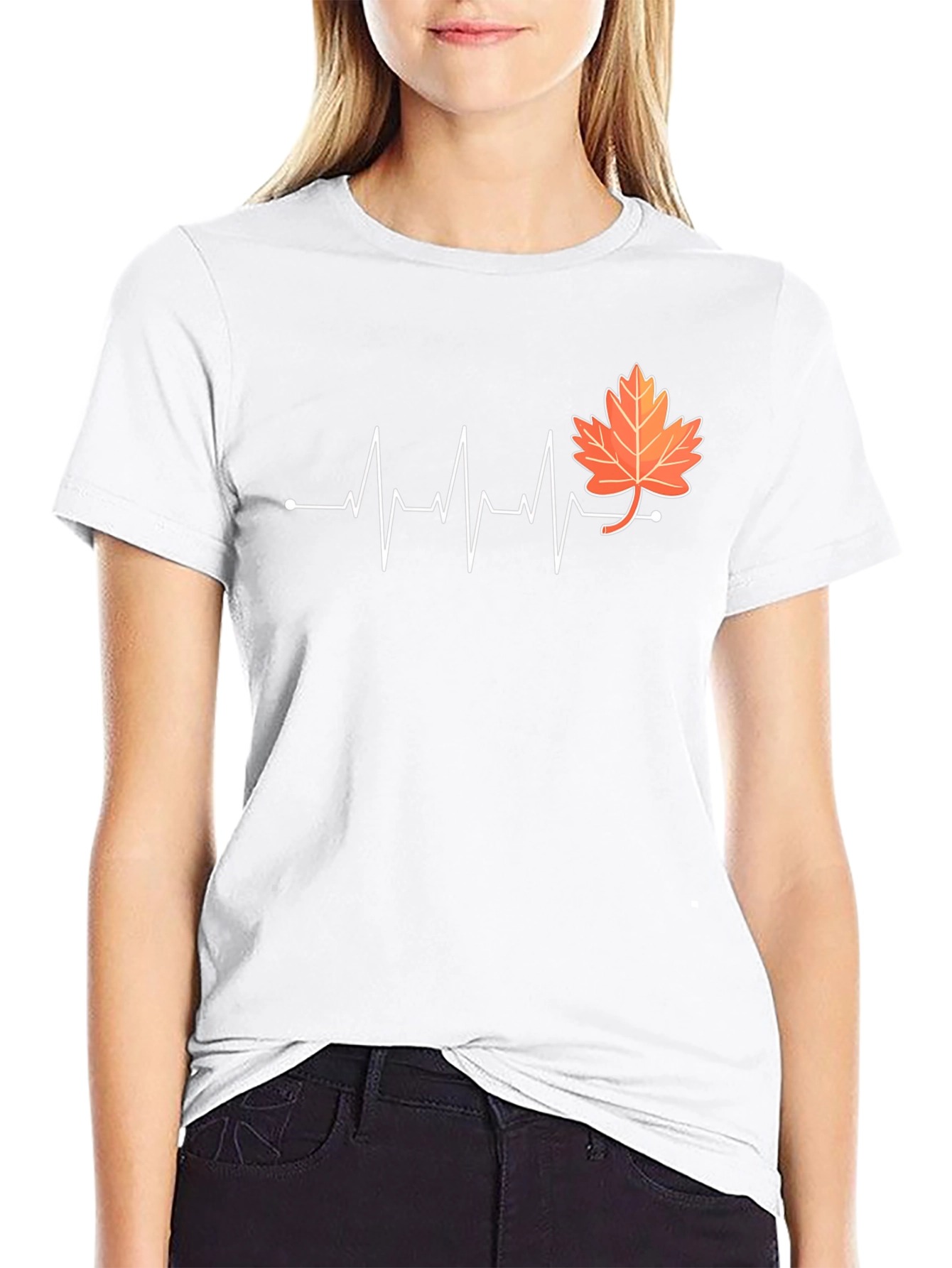 Fall Leaf Heartbeat T-Shirt - Black