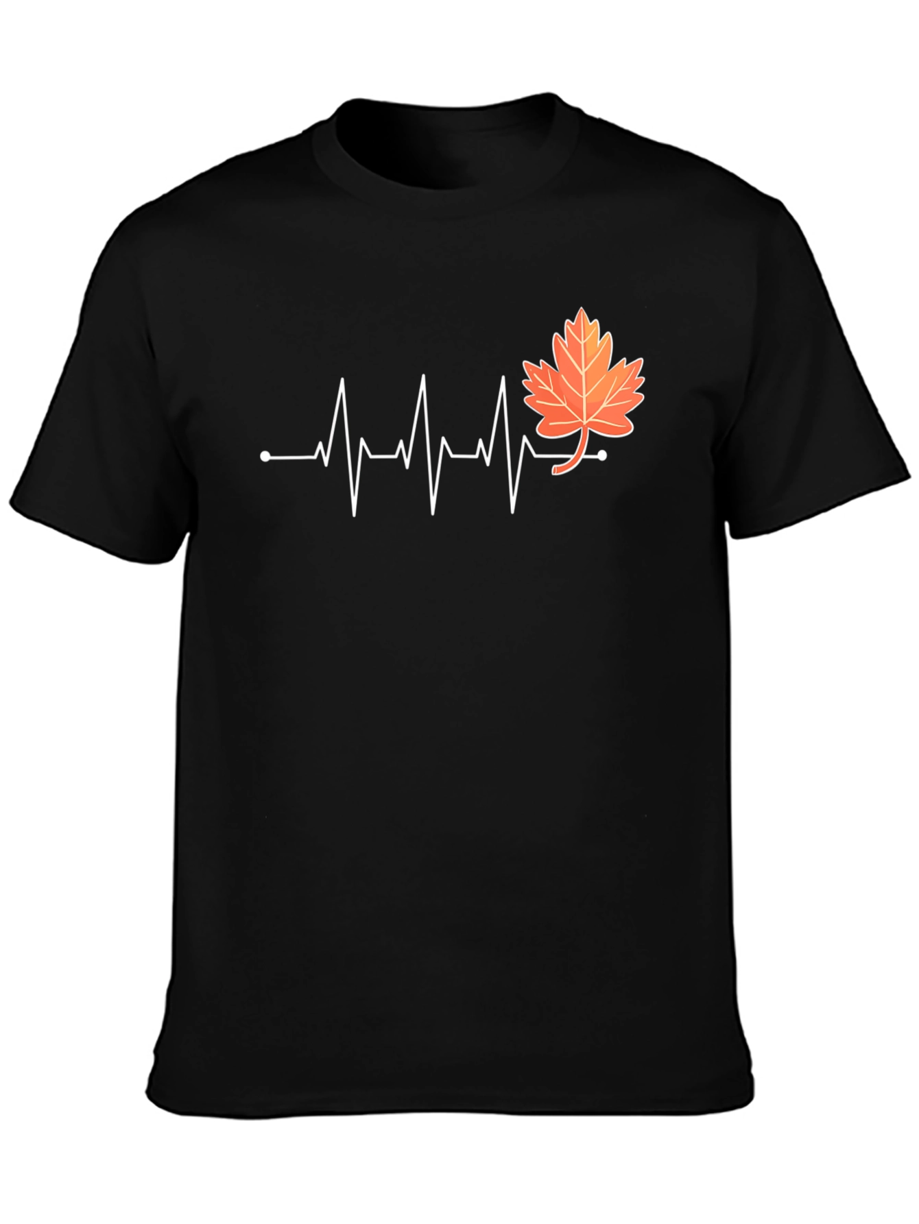 Fall Leaf Heartbeat T-Shirt - Black