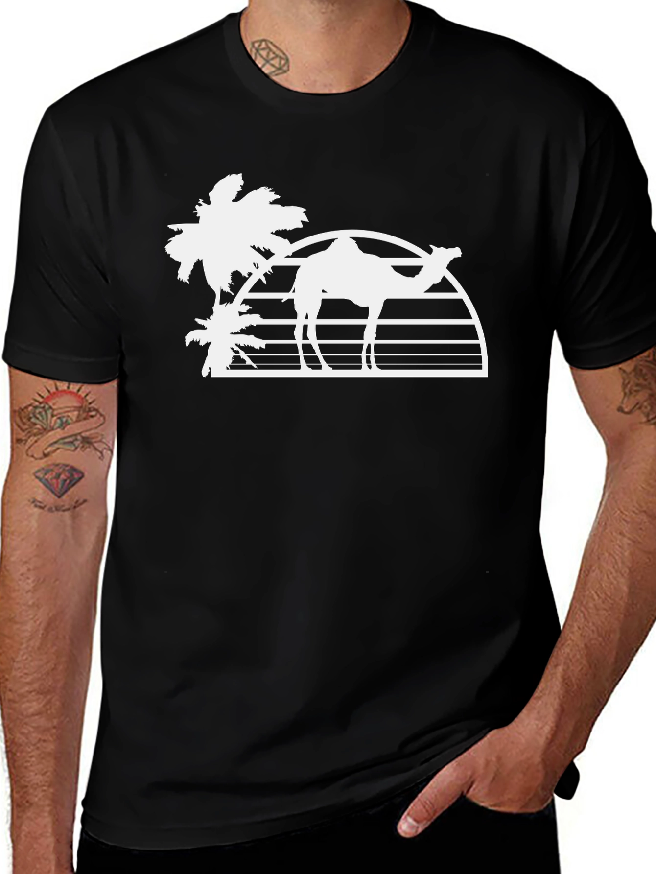 Desert Camel Silhouette Graphic Tee - Black