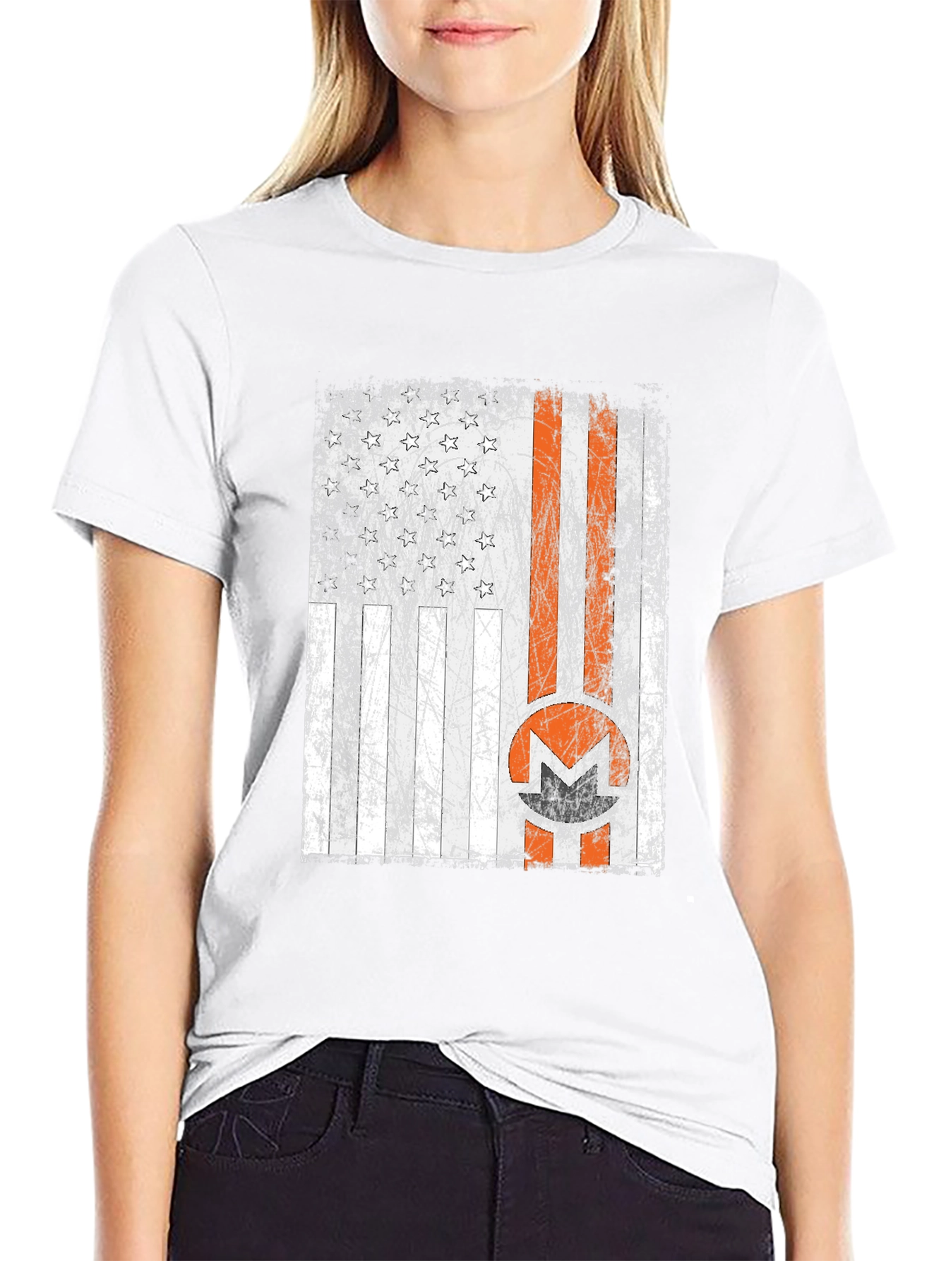 Distressed American Flag Monero Crypto T-Shirt