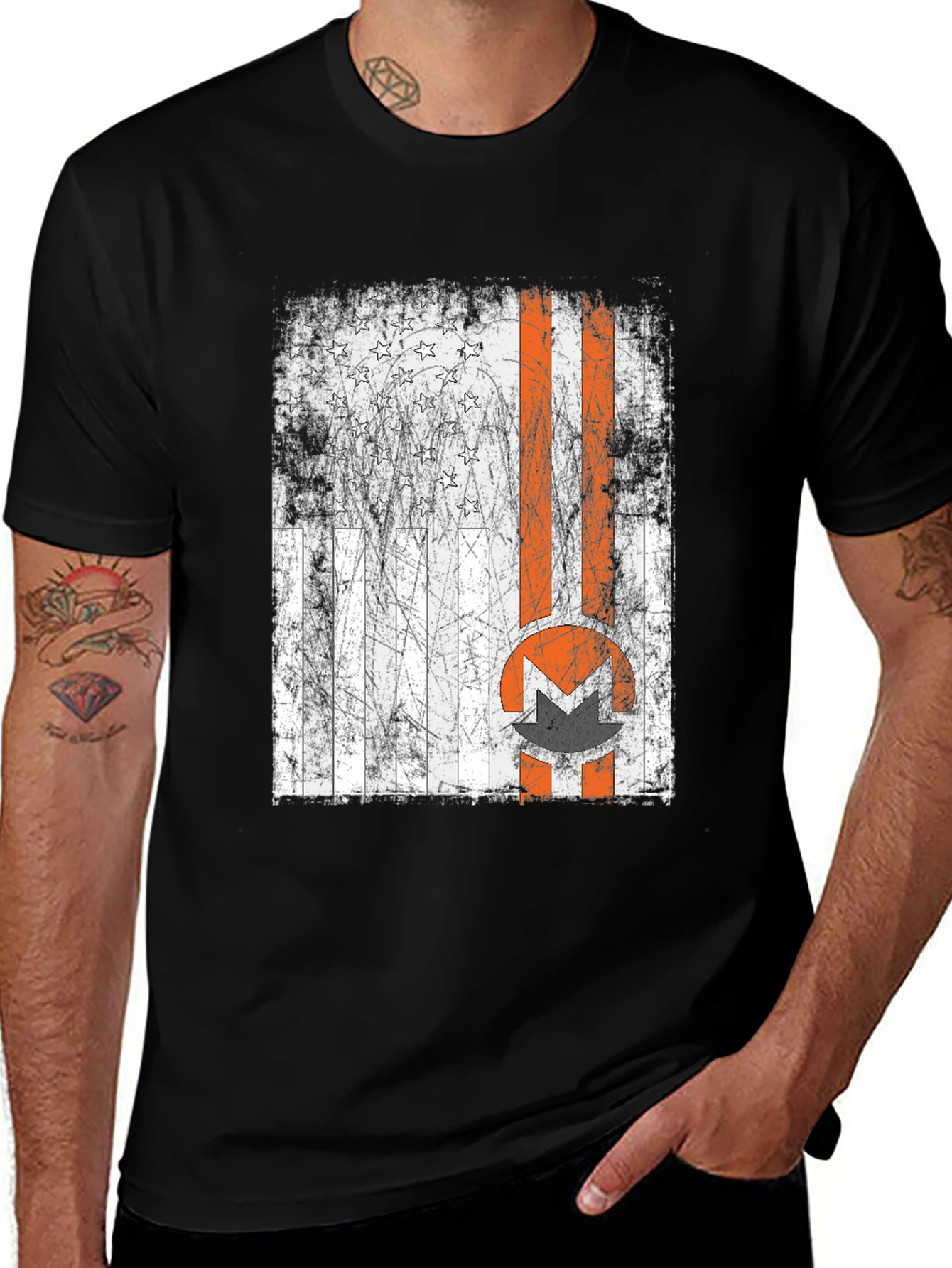 Distressed American Flag Monero Crypto T-Shirt
