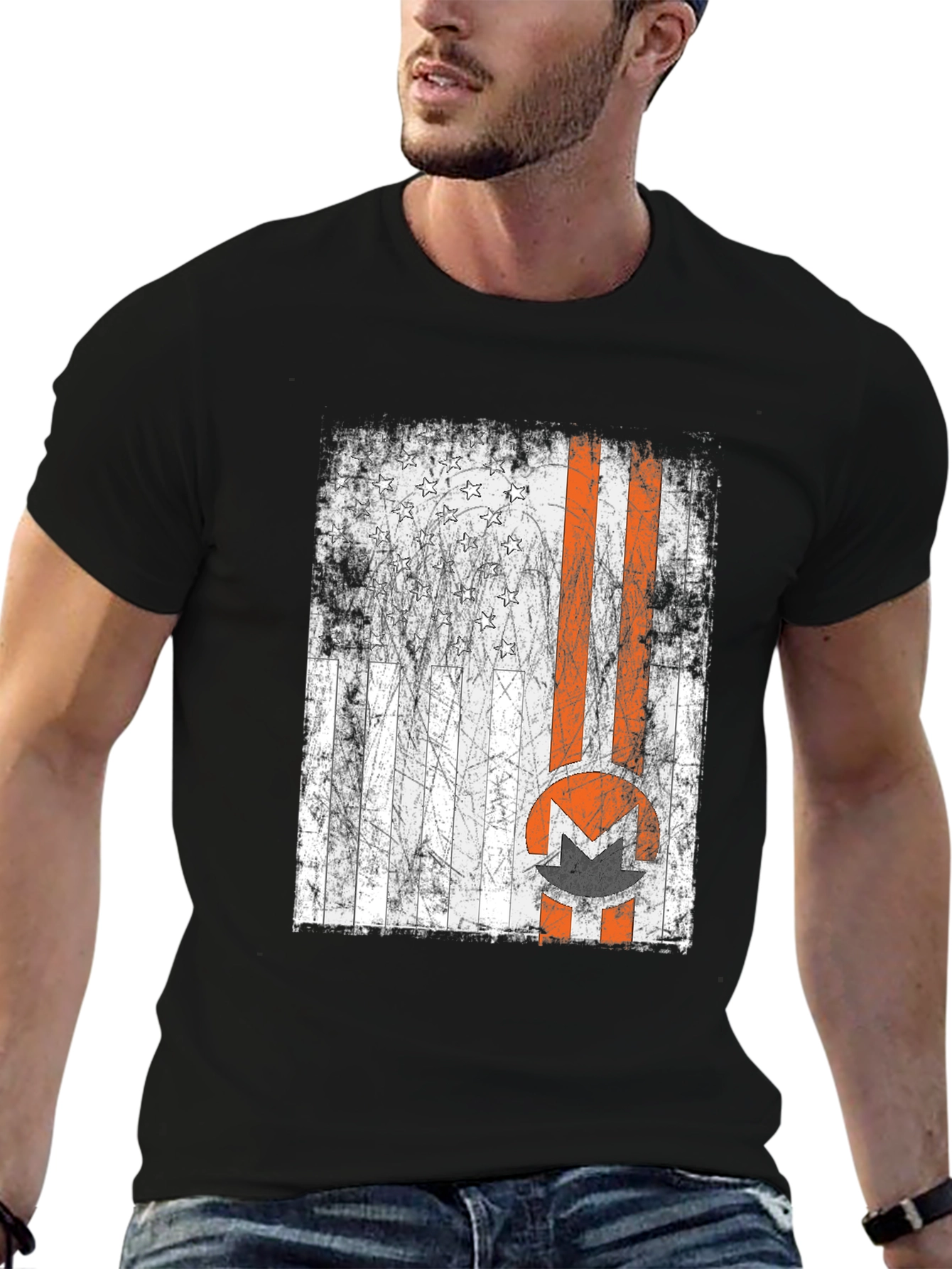 Distressed American Flag Monero Crypto T-Shirt