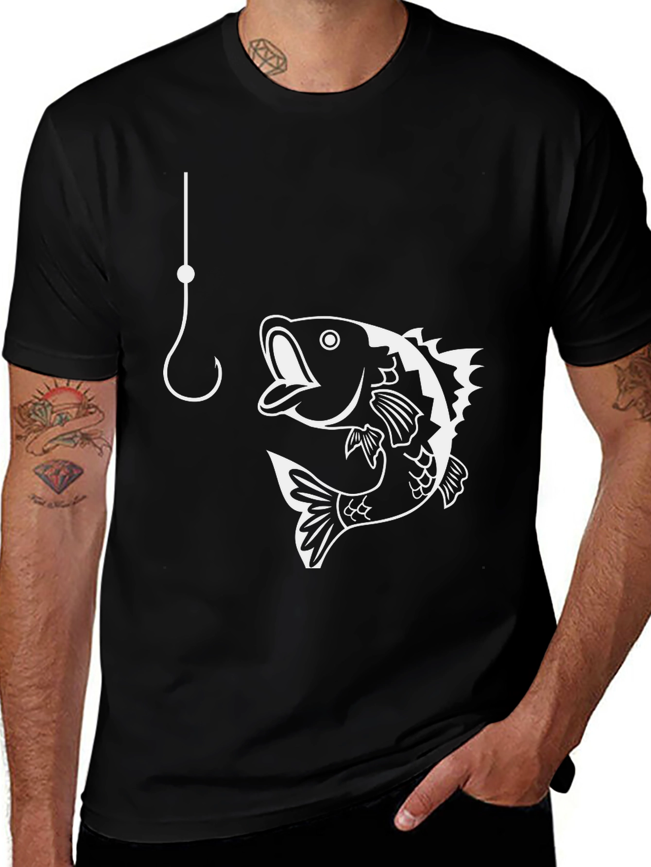 Fishing Hook & Bass T-Shirt - Black
