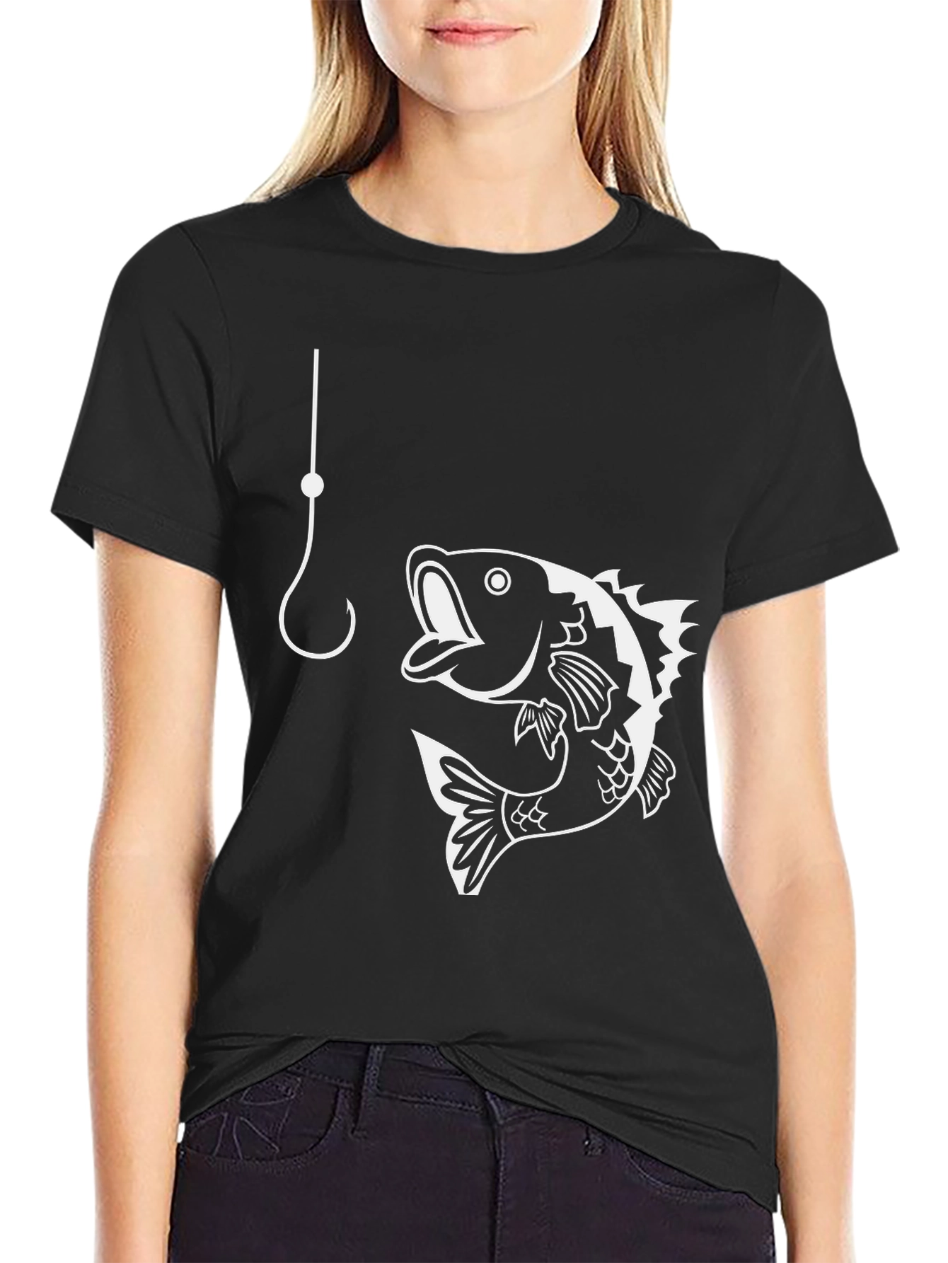 Fishing Hook & Bass T-Shirt - Black