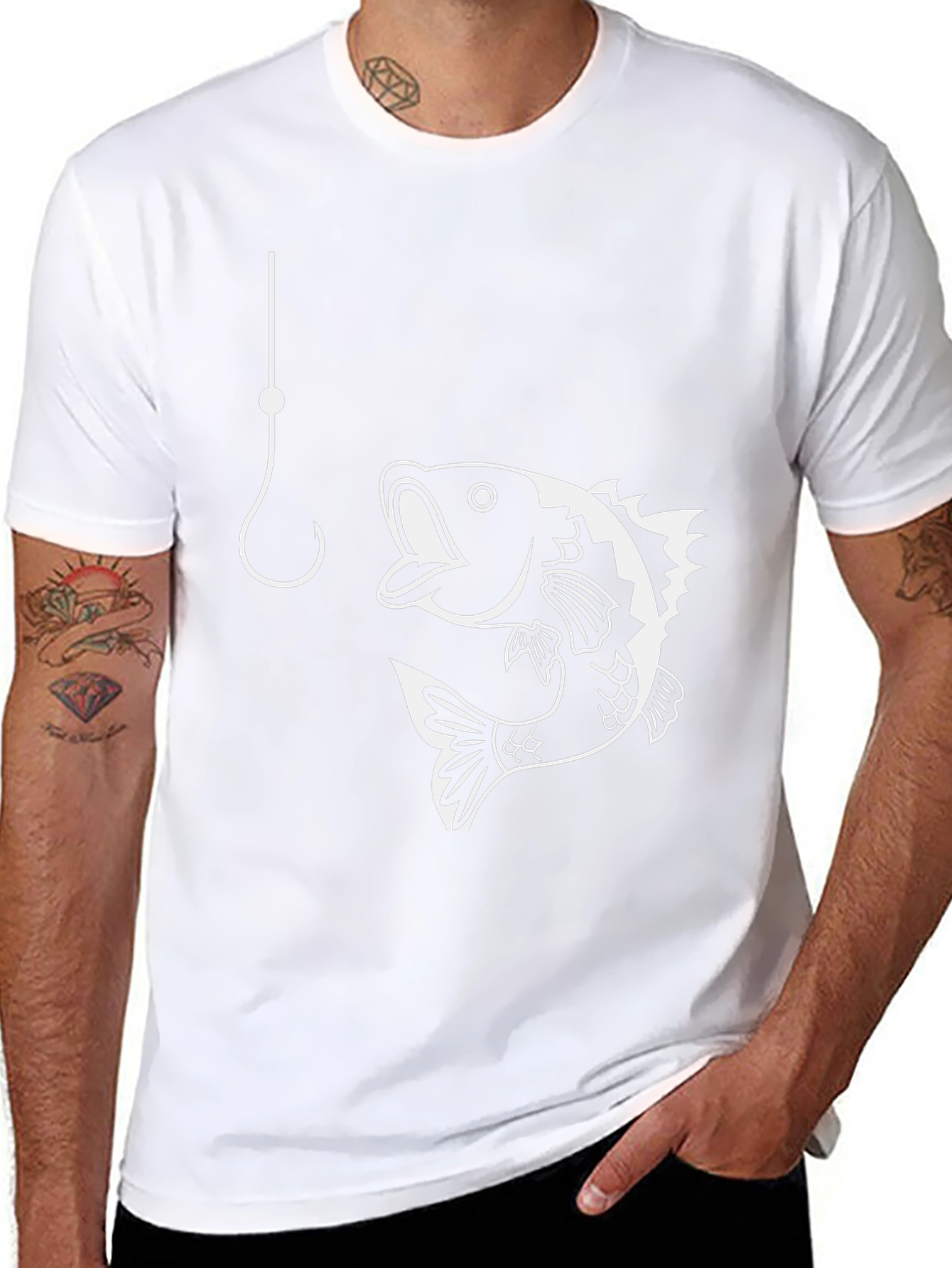 Fishing Hook & Bass T-Shirt - Black