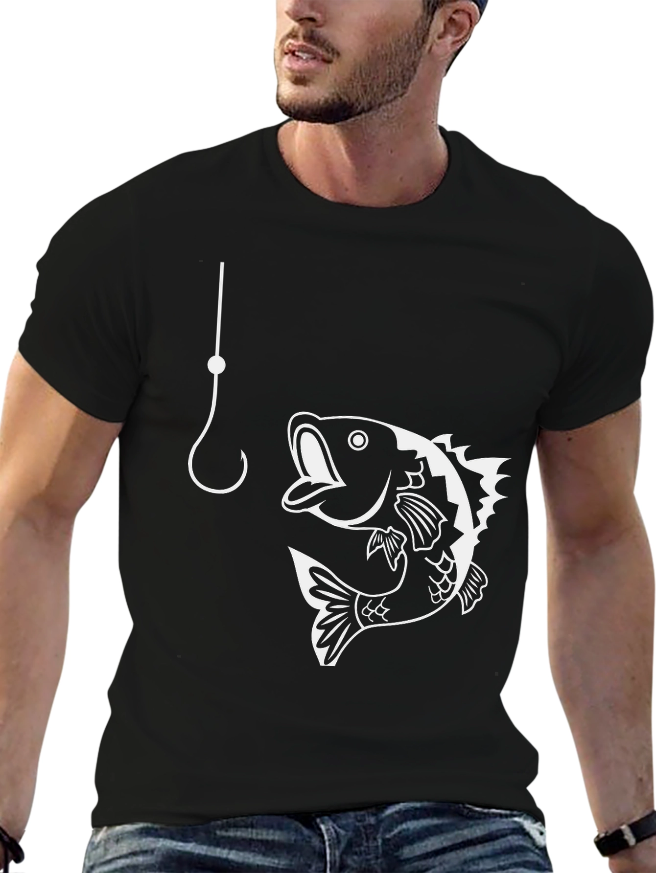 Fishing Hook & Bass T-Shirt - Black