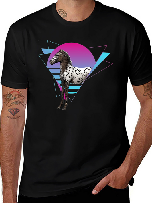 Retro Horse Graphic Tee - Black Cotton T-Shirt