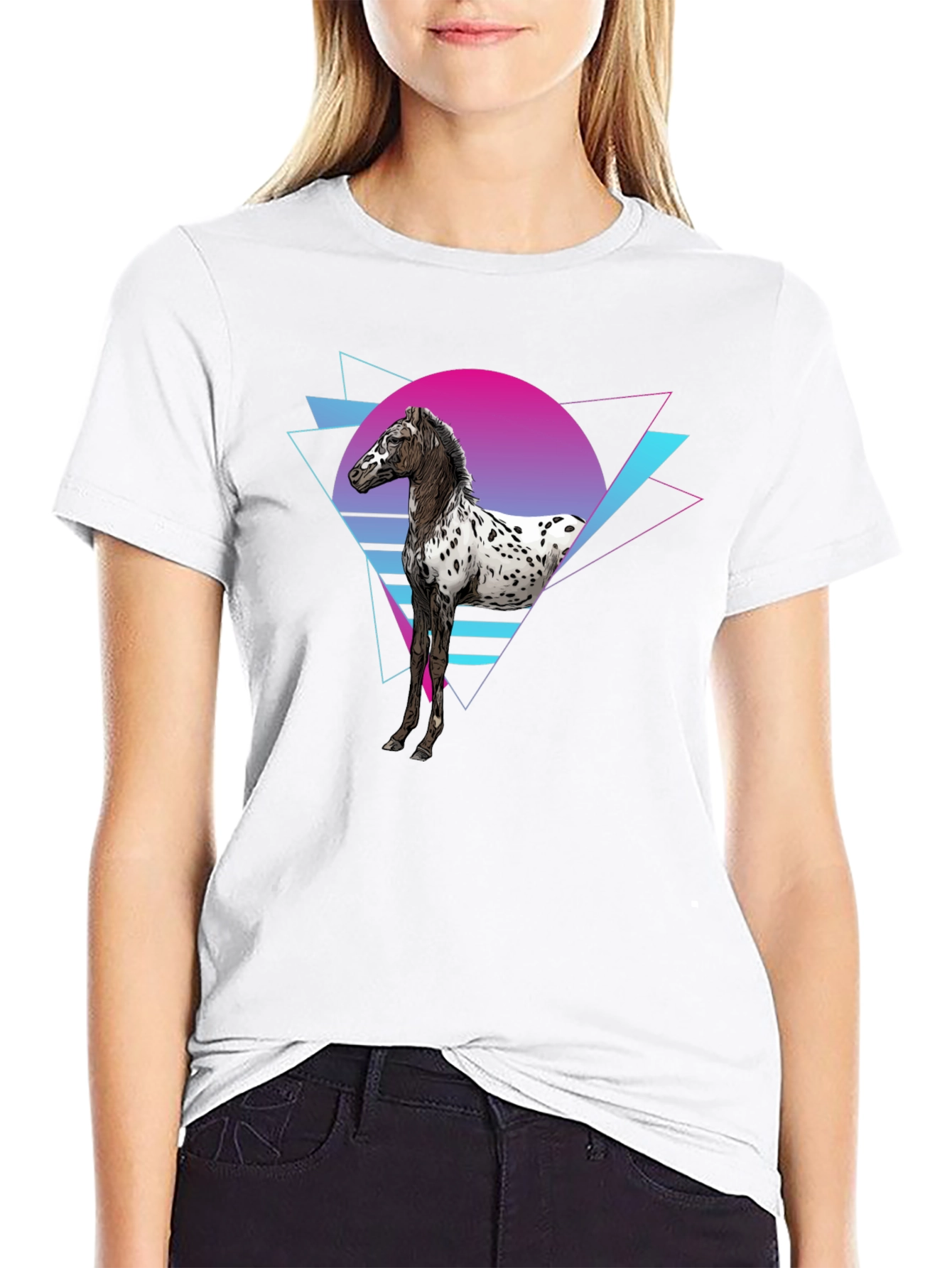 Retro Horse Graphic Tee - Black Cotton T-Shirt