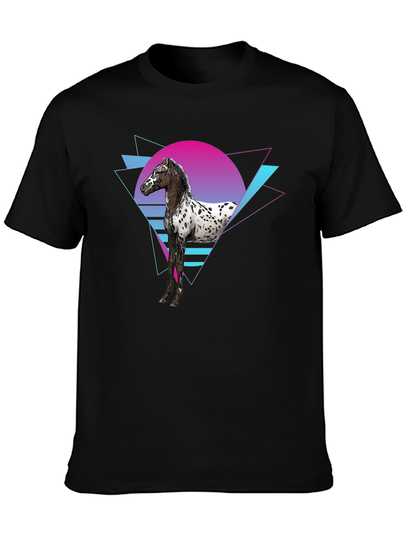 Retro Horse Graphic Tee - Black Cotton T-Shirt