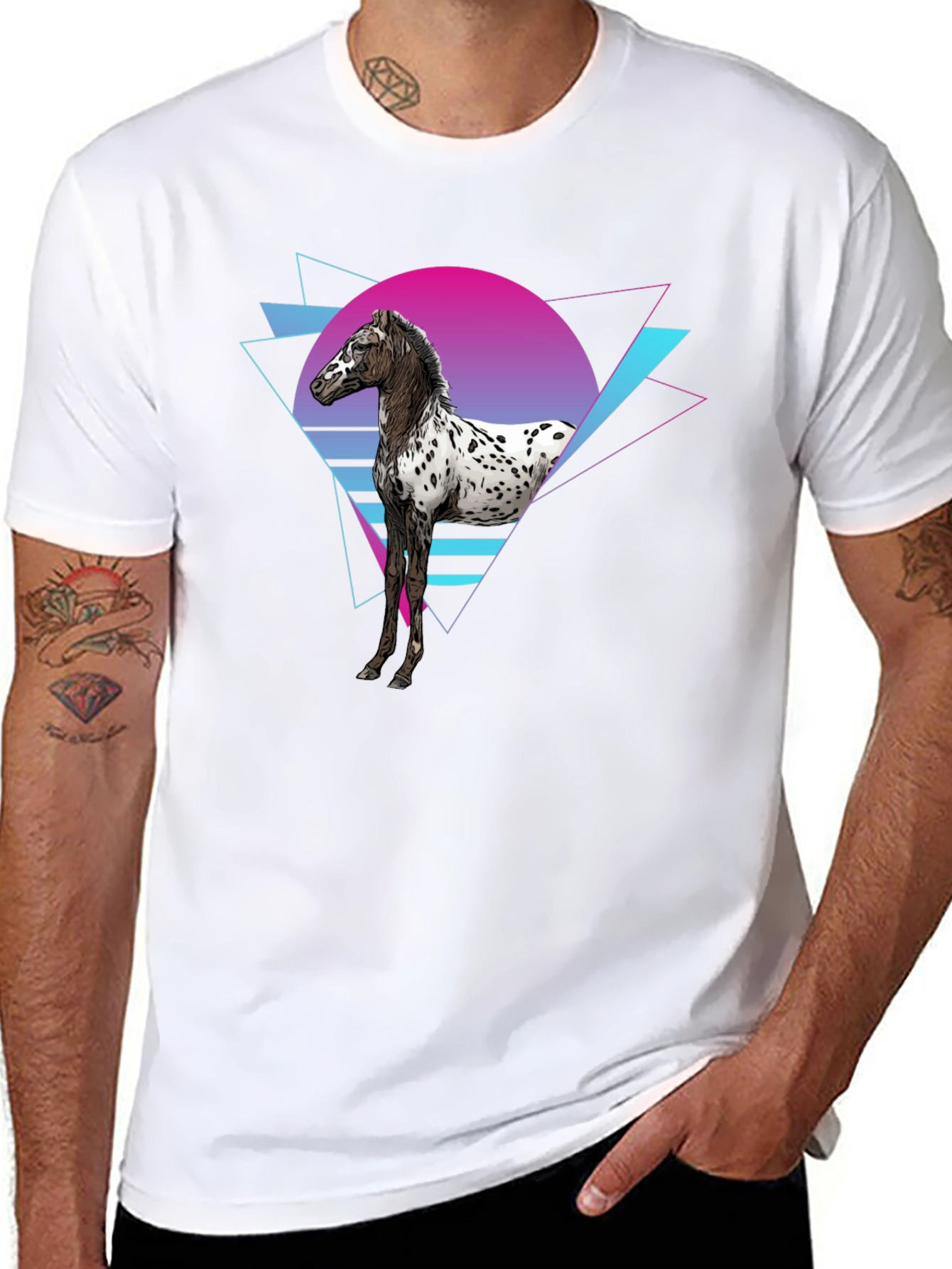 Retro Horse Graphic Tee - Black Cotton T-Shirt