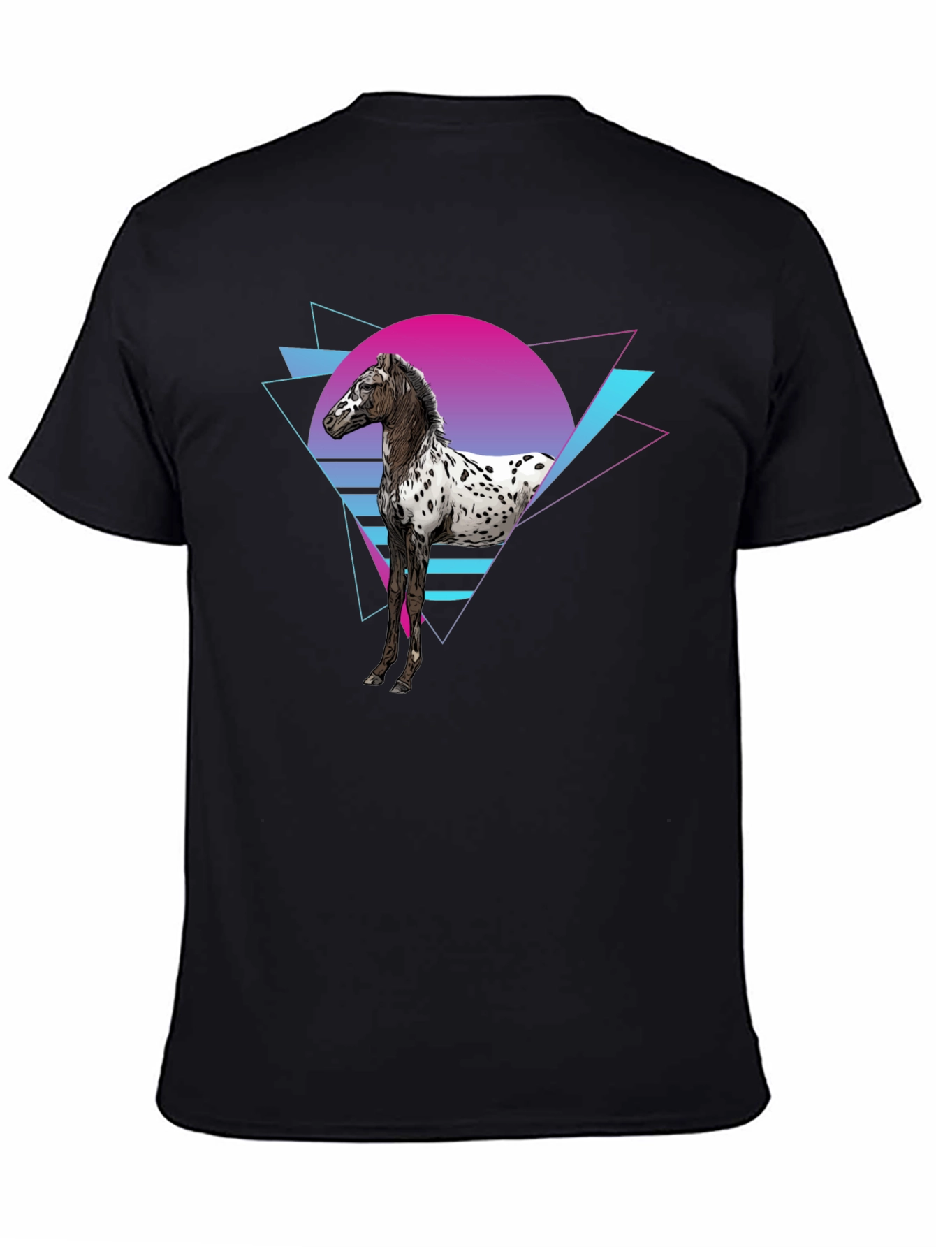 Retro Horse Graphic Tee - Black Cotton T-Shirt