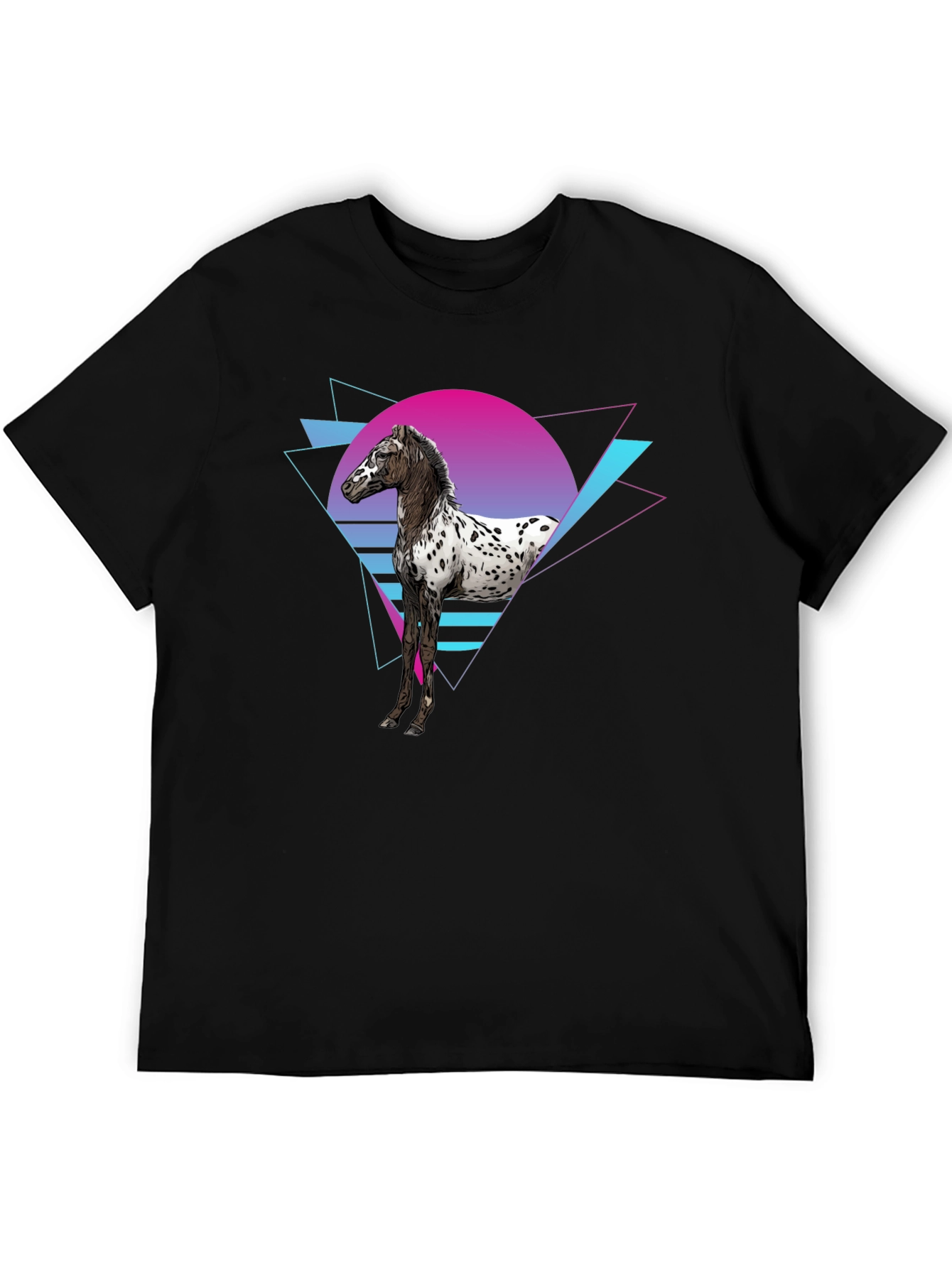 Retro Horse Graphic Tee - Black Cotton T-Shirt