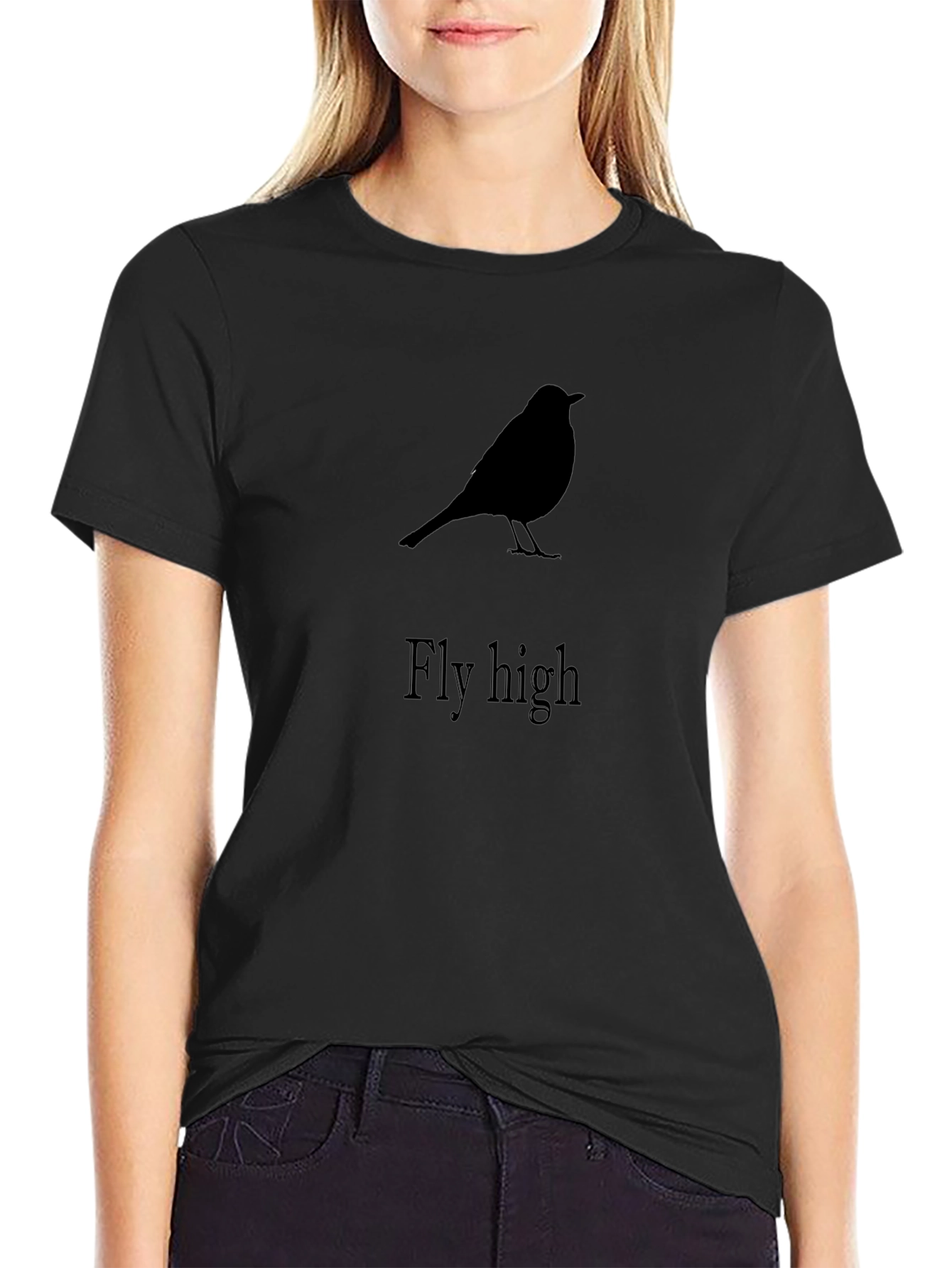 Fly High Bird Silhouette Graphic T-Shirt - Black