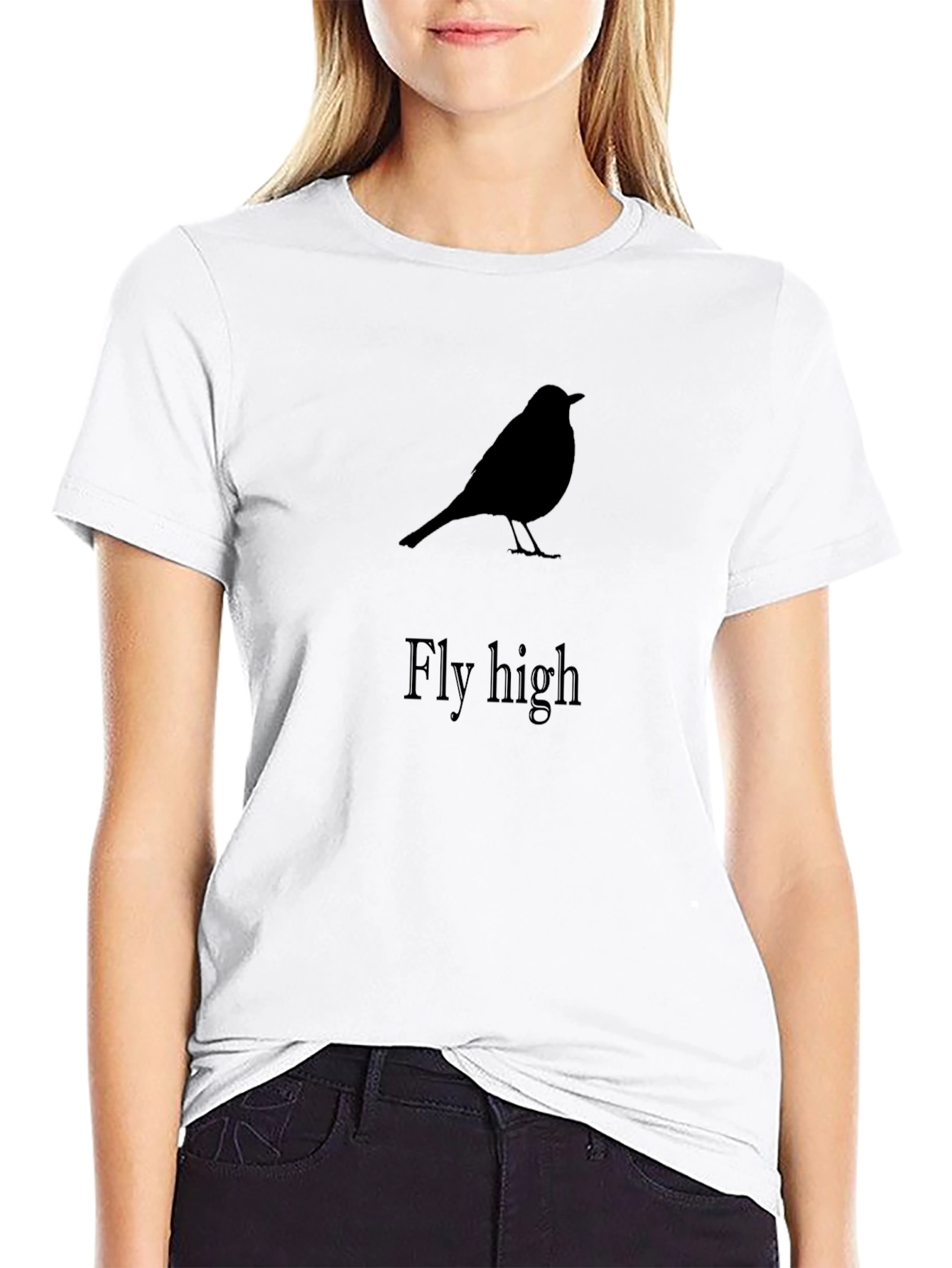 Fly High Bird Silhouette Graphic T-Shirt - Black