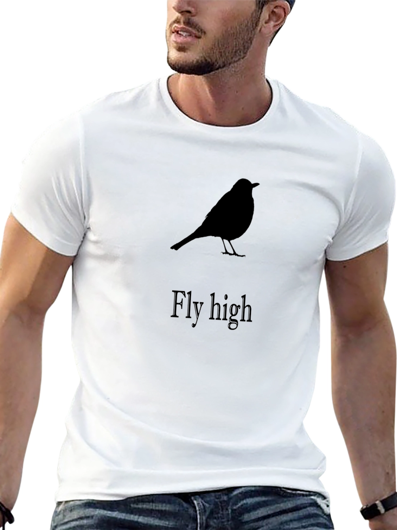 Fly High Bird Silhouette Graphic T-Shirt - Black