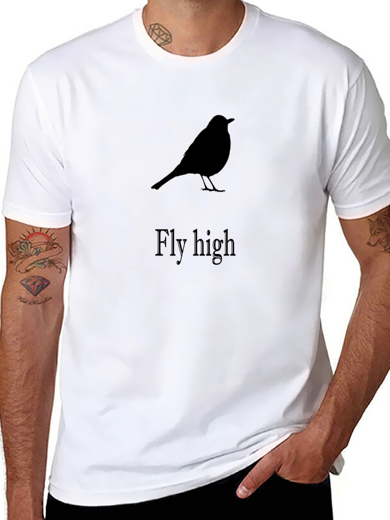 Fly High Bird Silhouette Graphic T-Shirt - Black