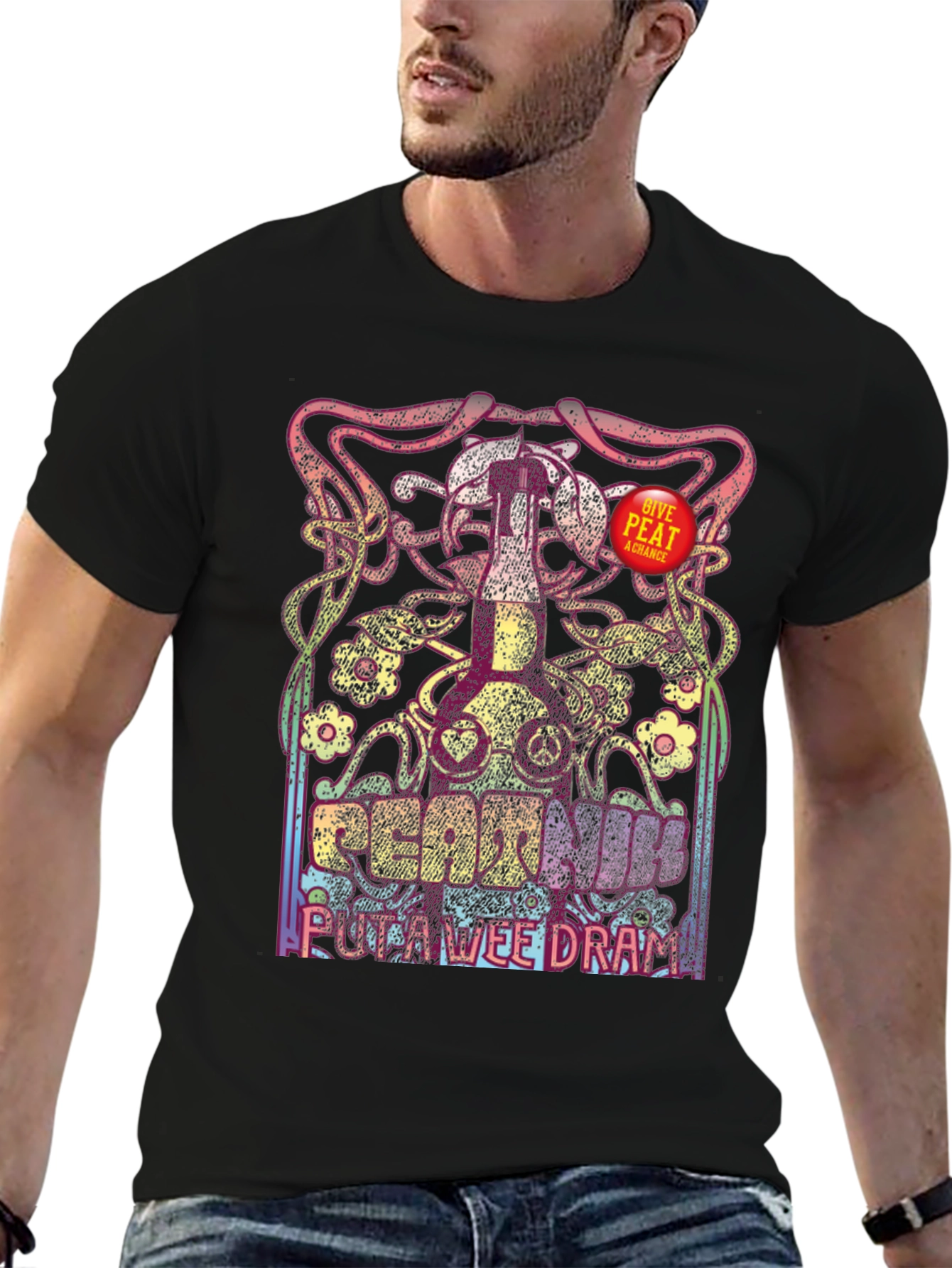 Peat Hum Wee Dram Black Graphic T-Shirt