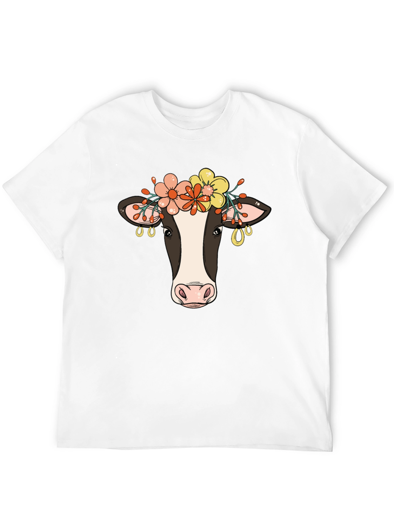 Floral Cow Graphic Tee - Black Cotton Blend
