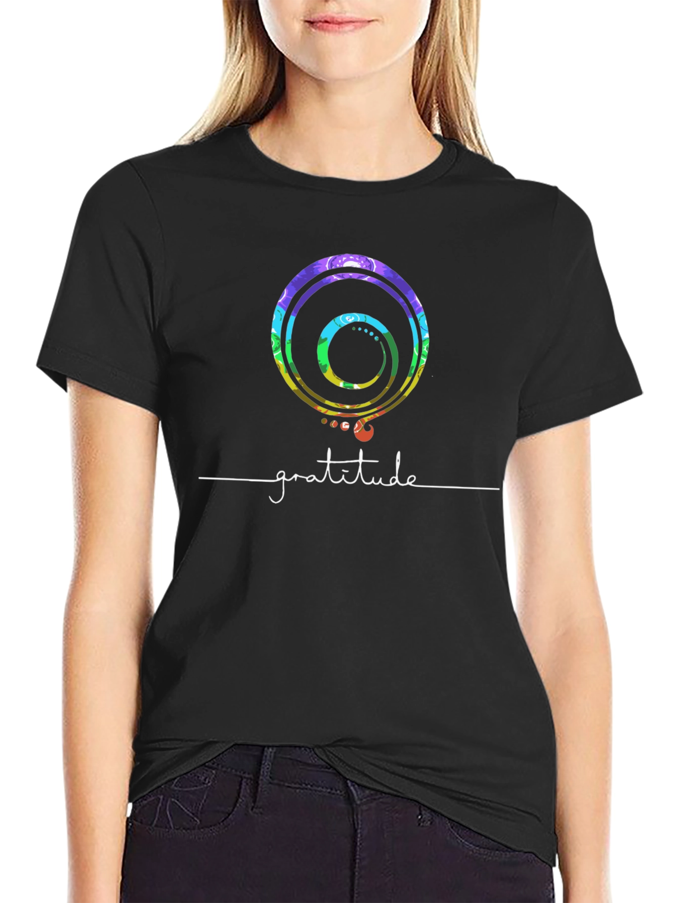 Gratitude Graphic Tee - Black Crew Neck Cotton Shirt