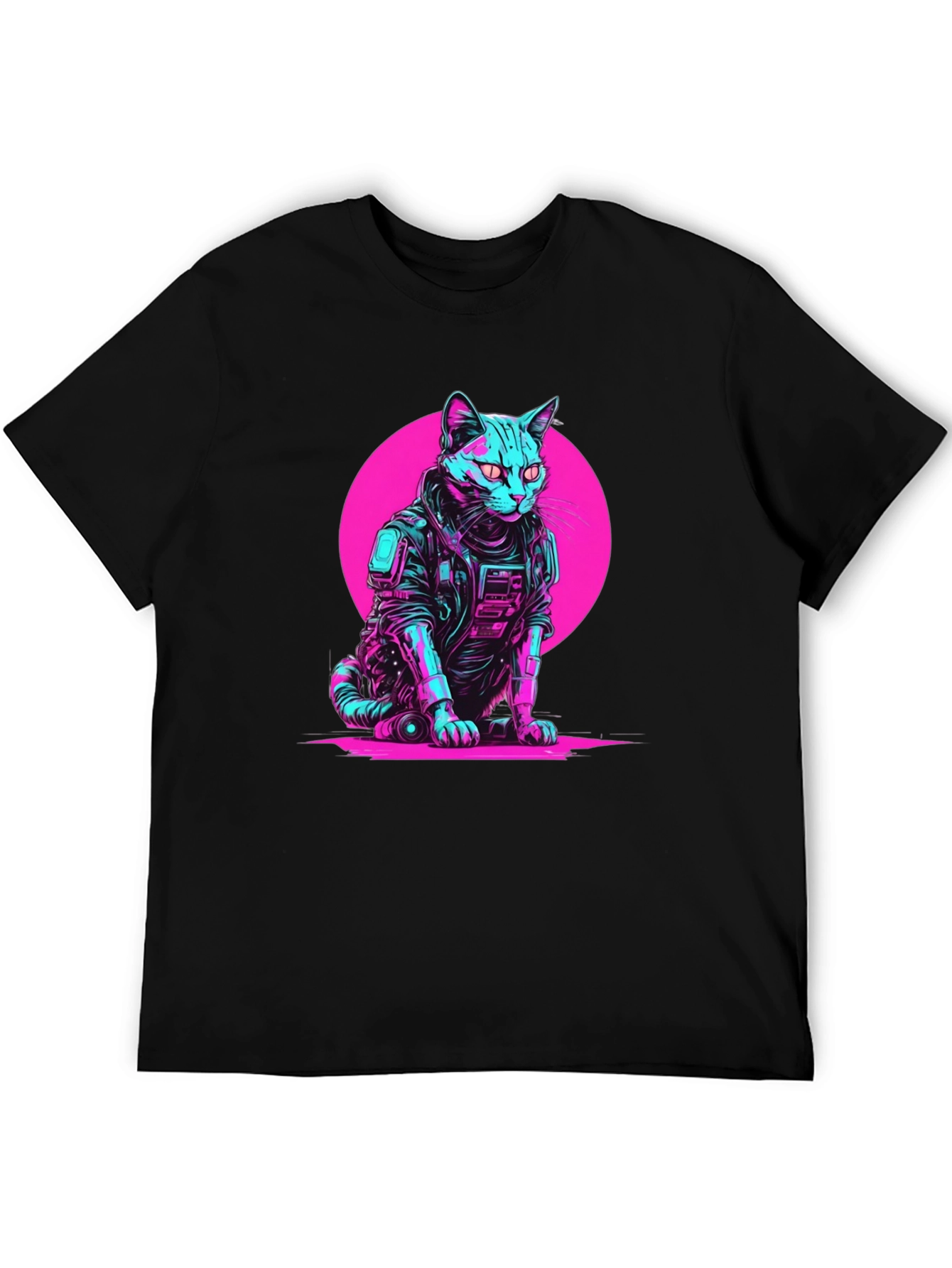 Cyberpunk Cat T-Shirt - Retro Neon Pet Tee