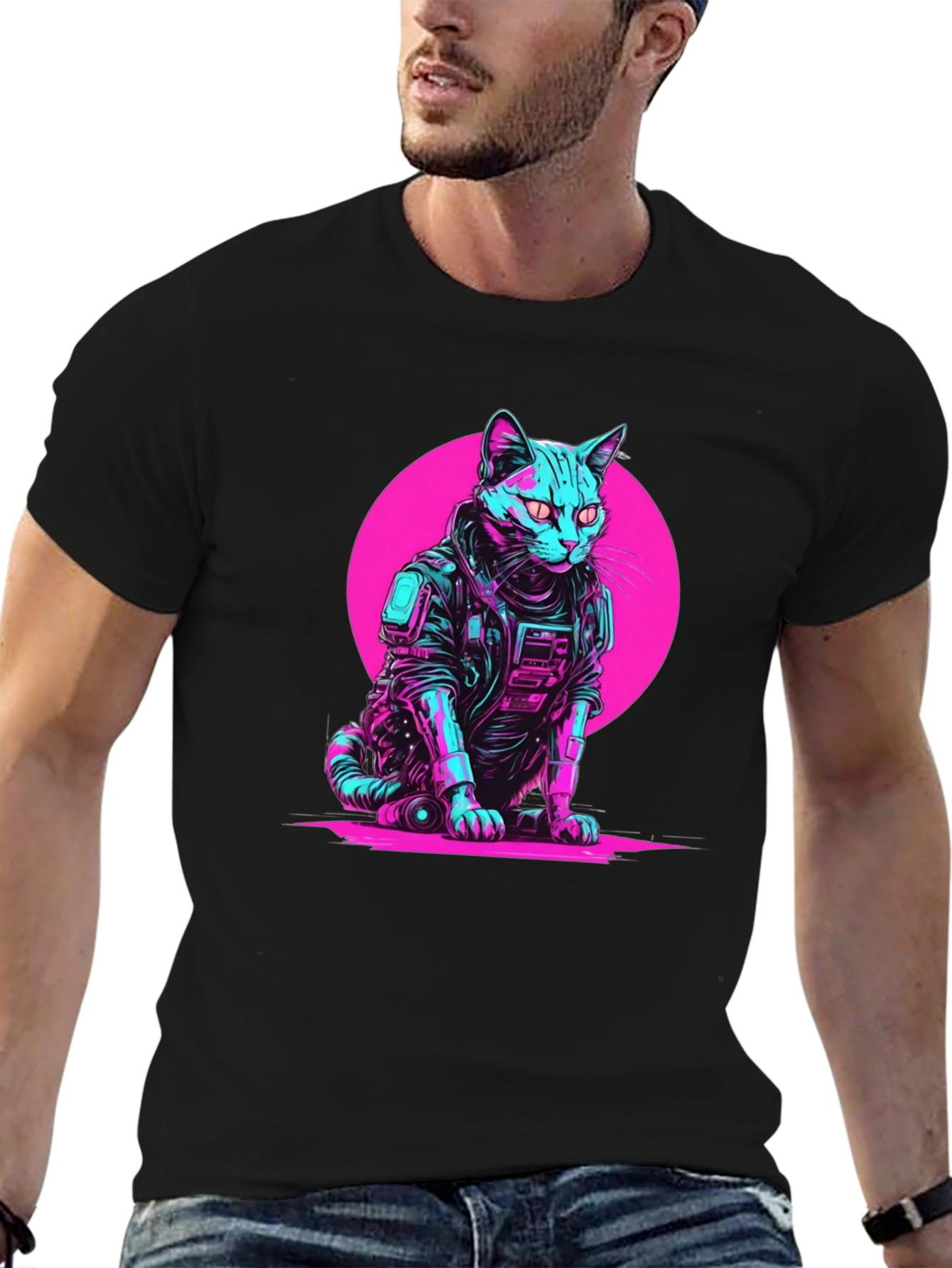 Cyberpunk Cat T-Shirt - Retro Neon Pet Tee