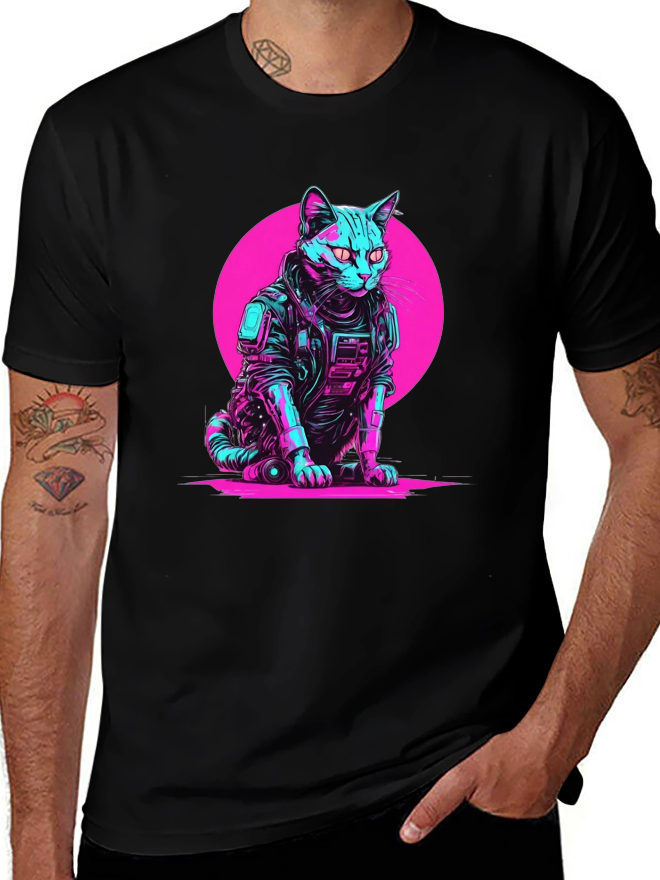 Cyberpunk Cat T-Shirt - Retro Neon Pet Tee