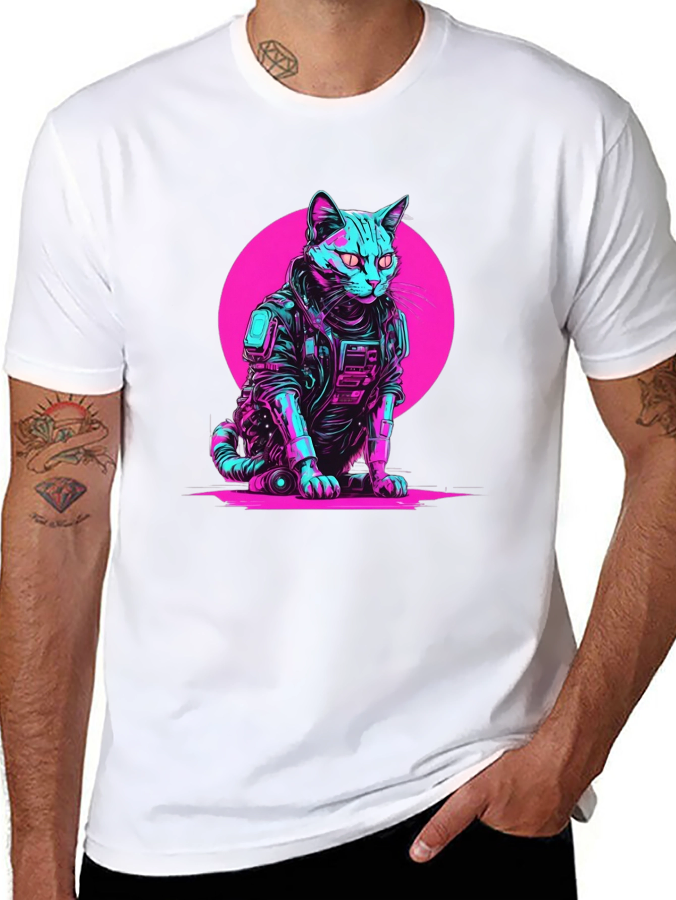 Cyberpunk Cat T-Shirt - Retro Neon Pet Tee