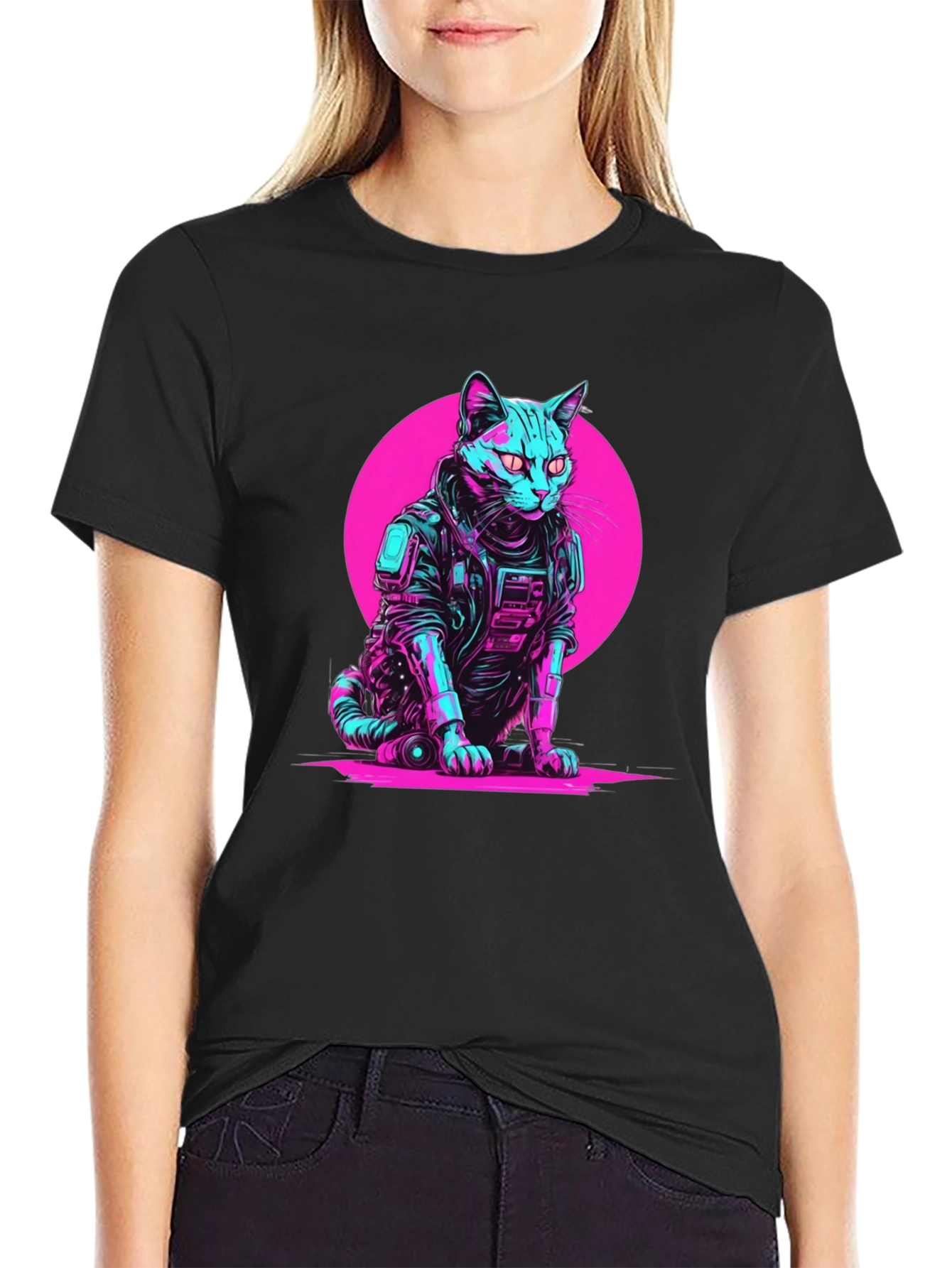 Cyberpunk Cat T-Shirt - Retro Neon Pet Tee