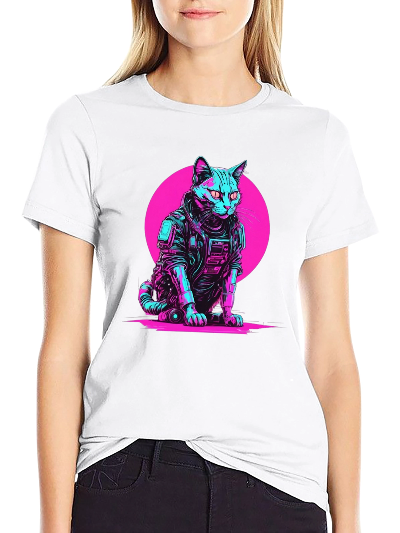 Cyberpunk Cat T-Shirt - Retro Neon Pet Tee