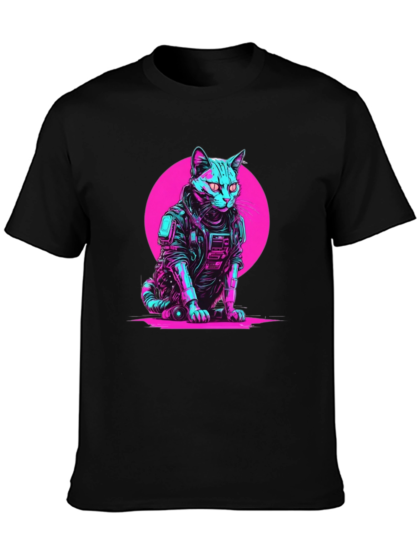 Cyberpunk Cat T-Shirt - Retro Neon Pet Tee