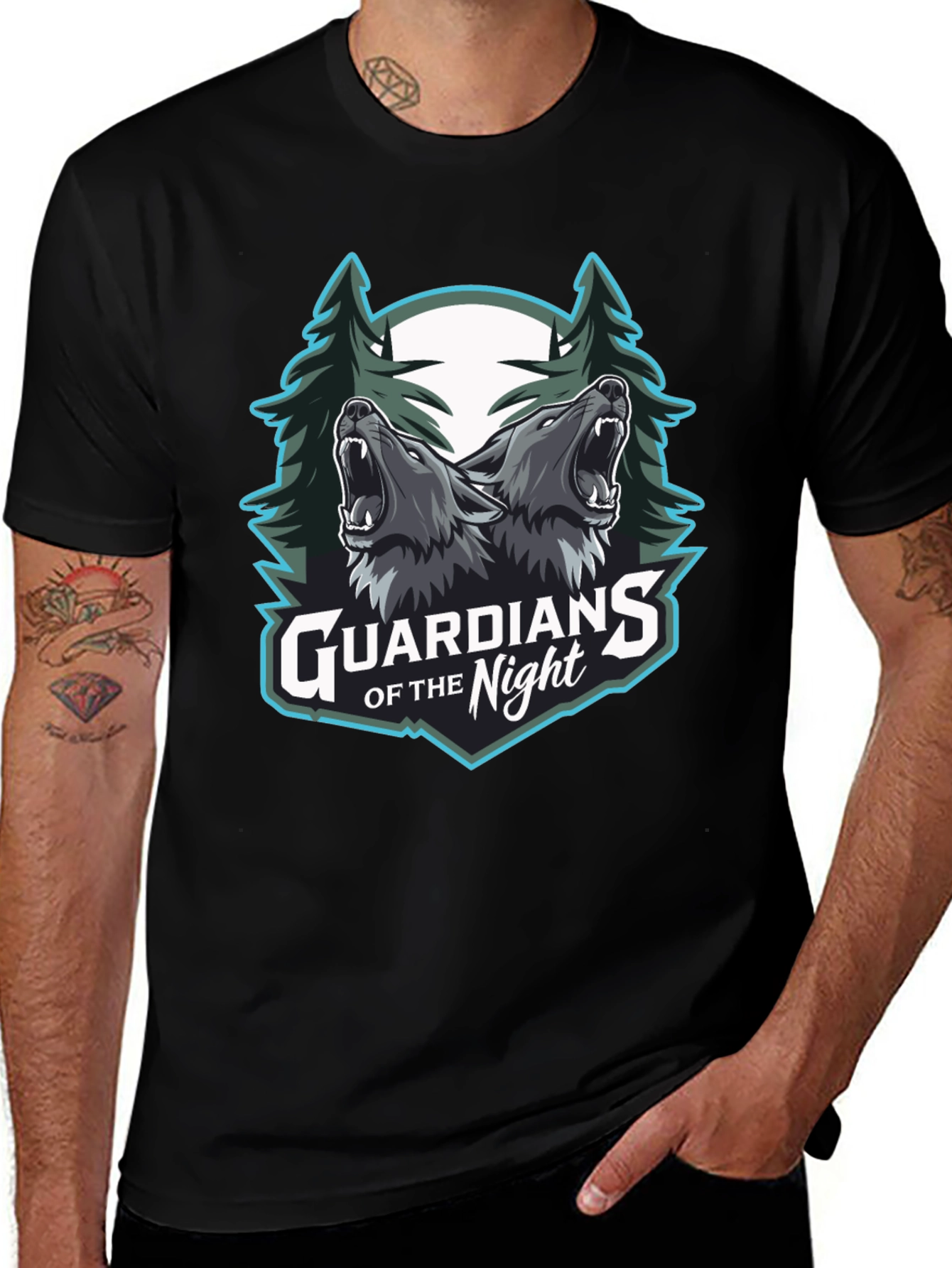 Guardians of the Night Wolf Graphic T-Shirt