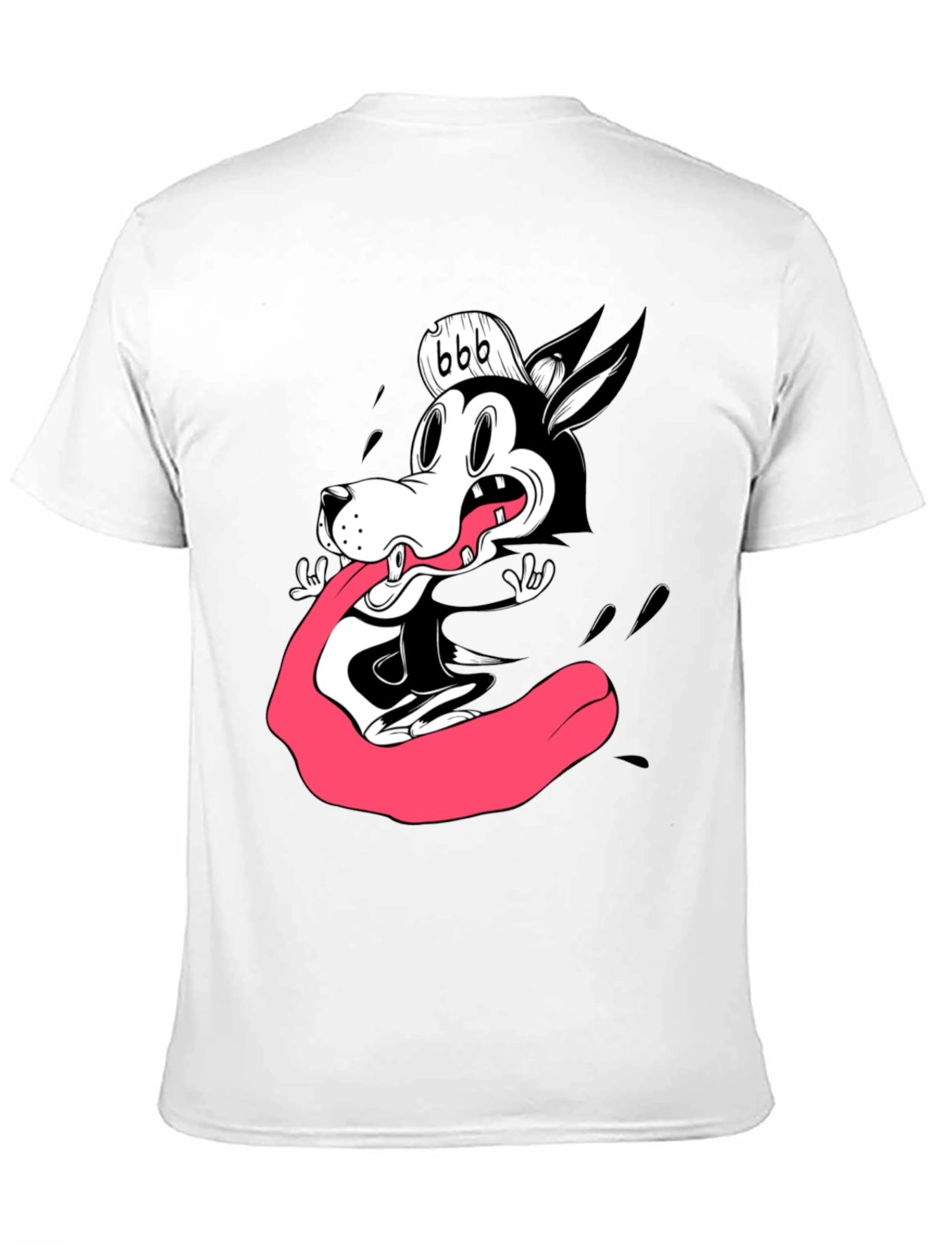 Cartoon Wolf Graphic Tee - Black Cotton T-Shirt