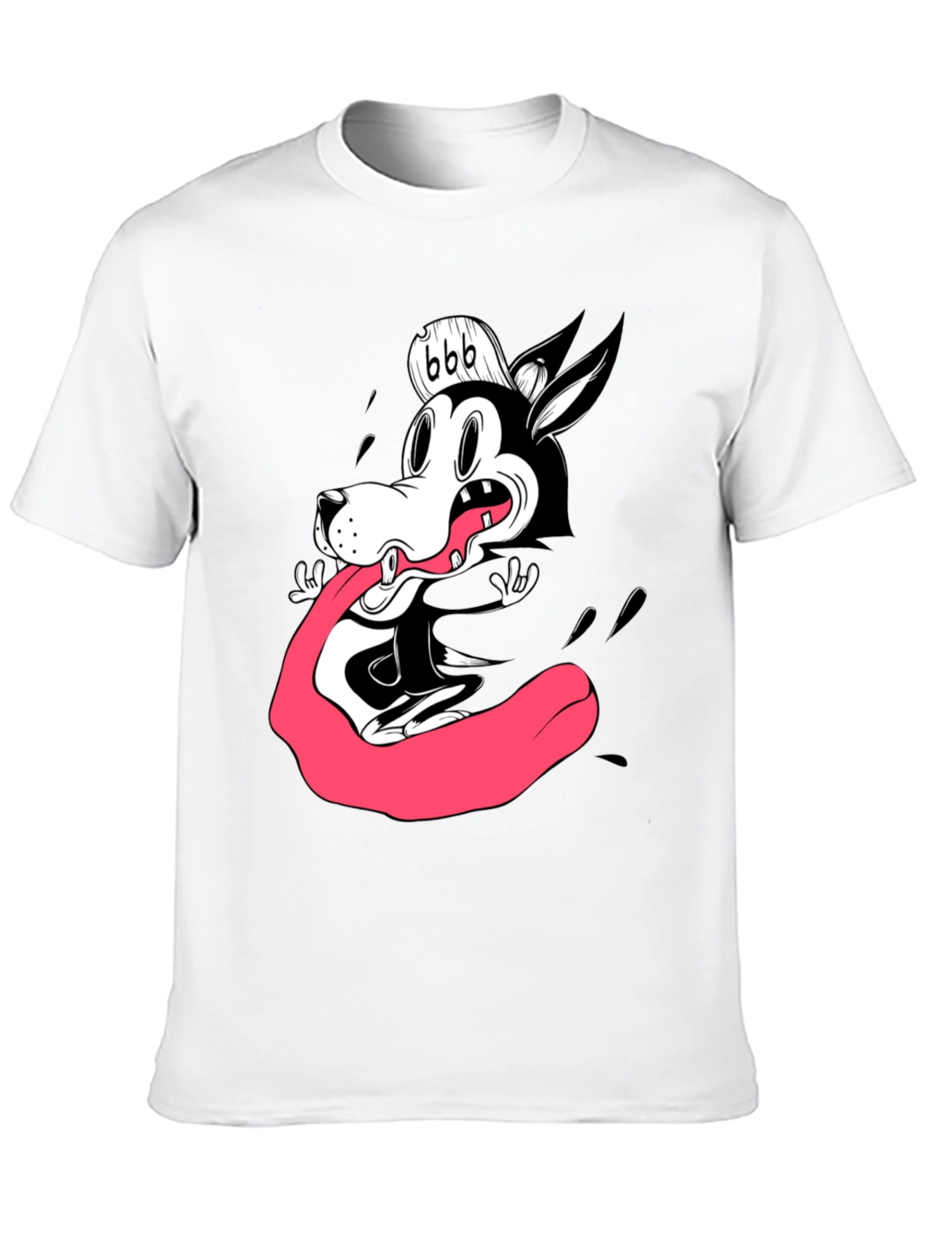 Cartoon Wolf Graphic Tee - Black Cotton T-Shirt