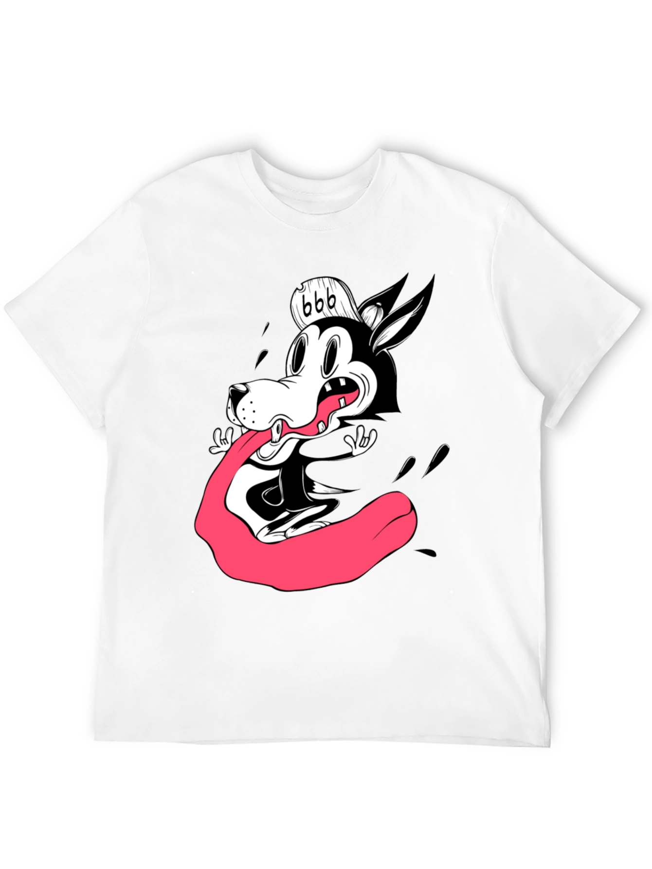 Cartoon Wolf Graphic Tee - Black Cotton T-Shirt