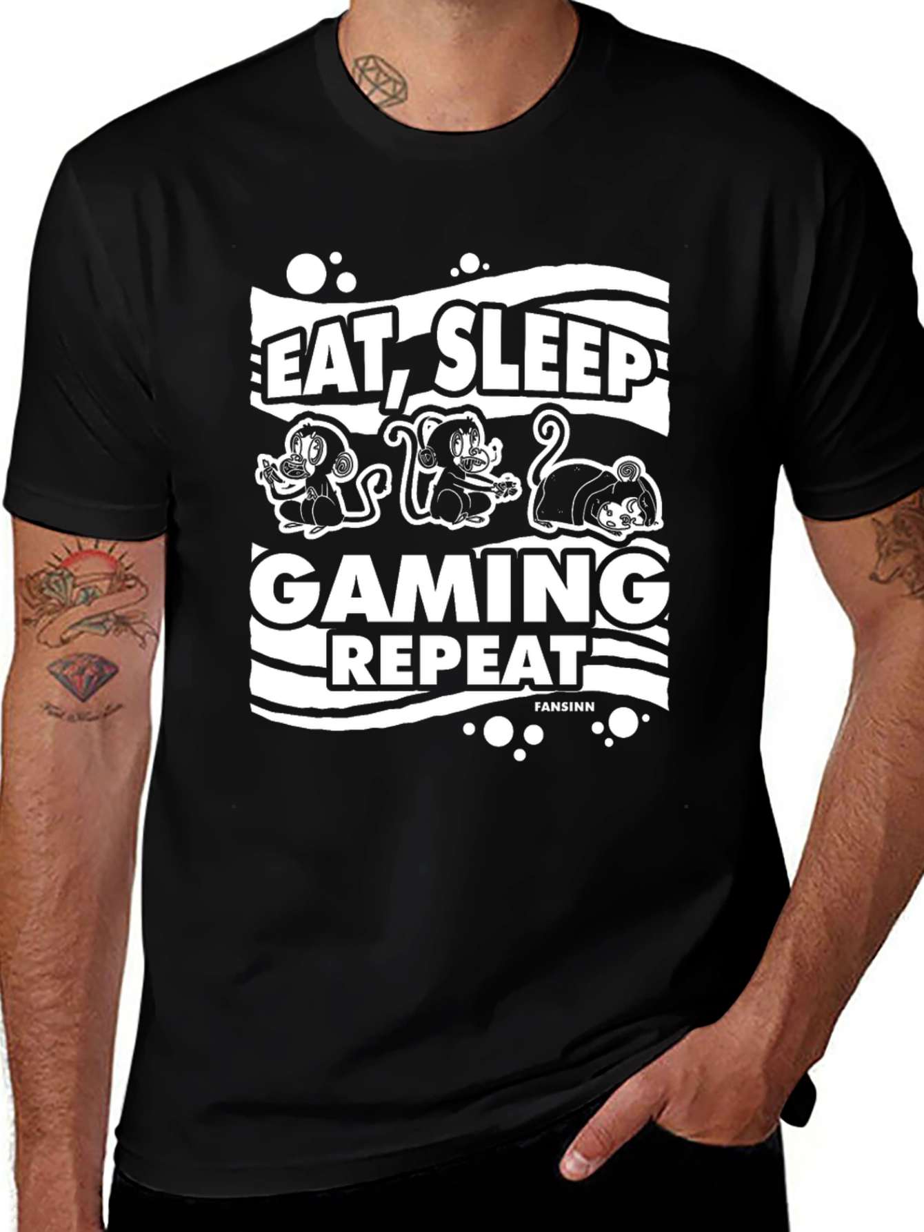 Eat Sleep Gaming Repeat Black T-Shirt