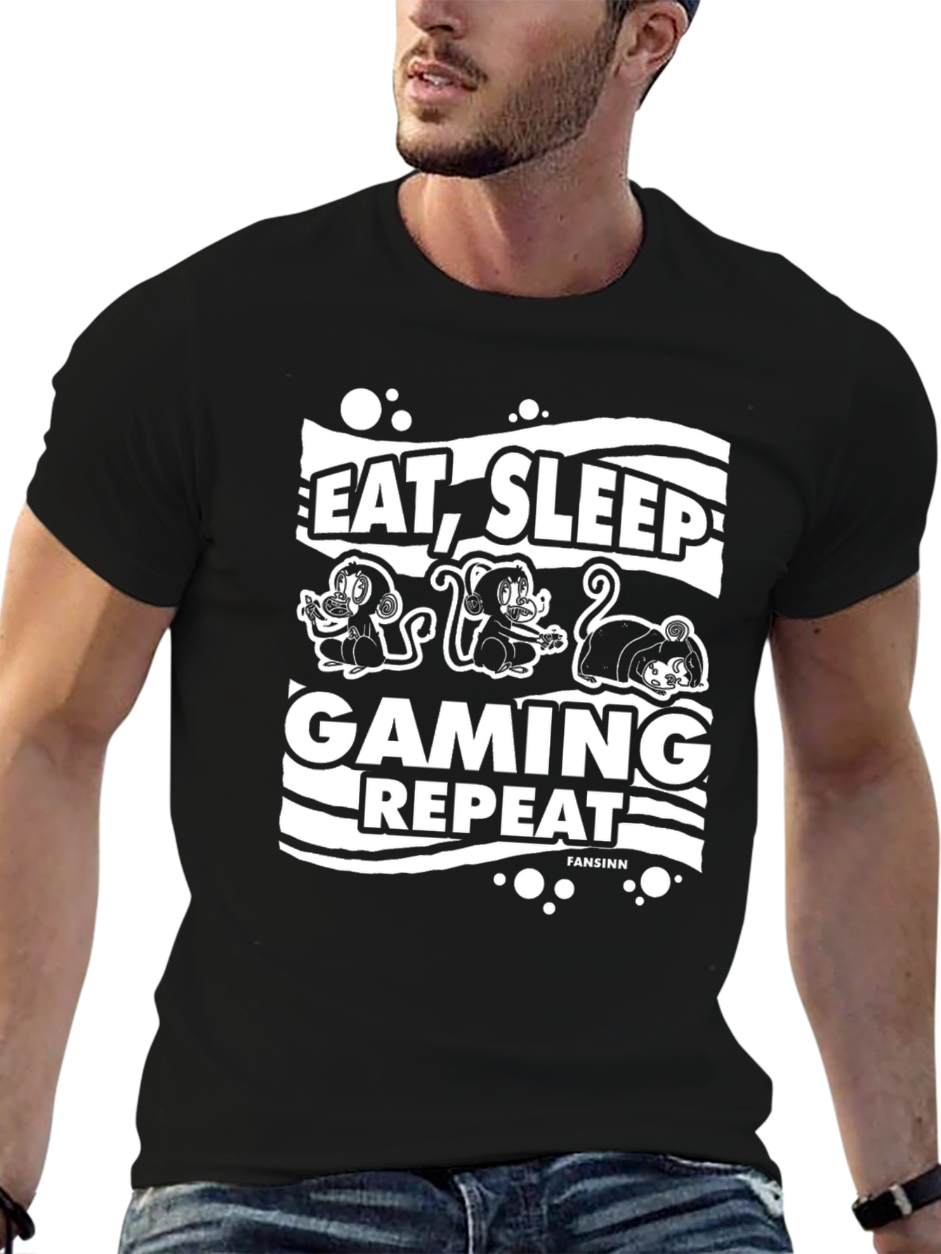 Eat Sleep Gaming Repeat Black T-Shirt