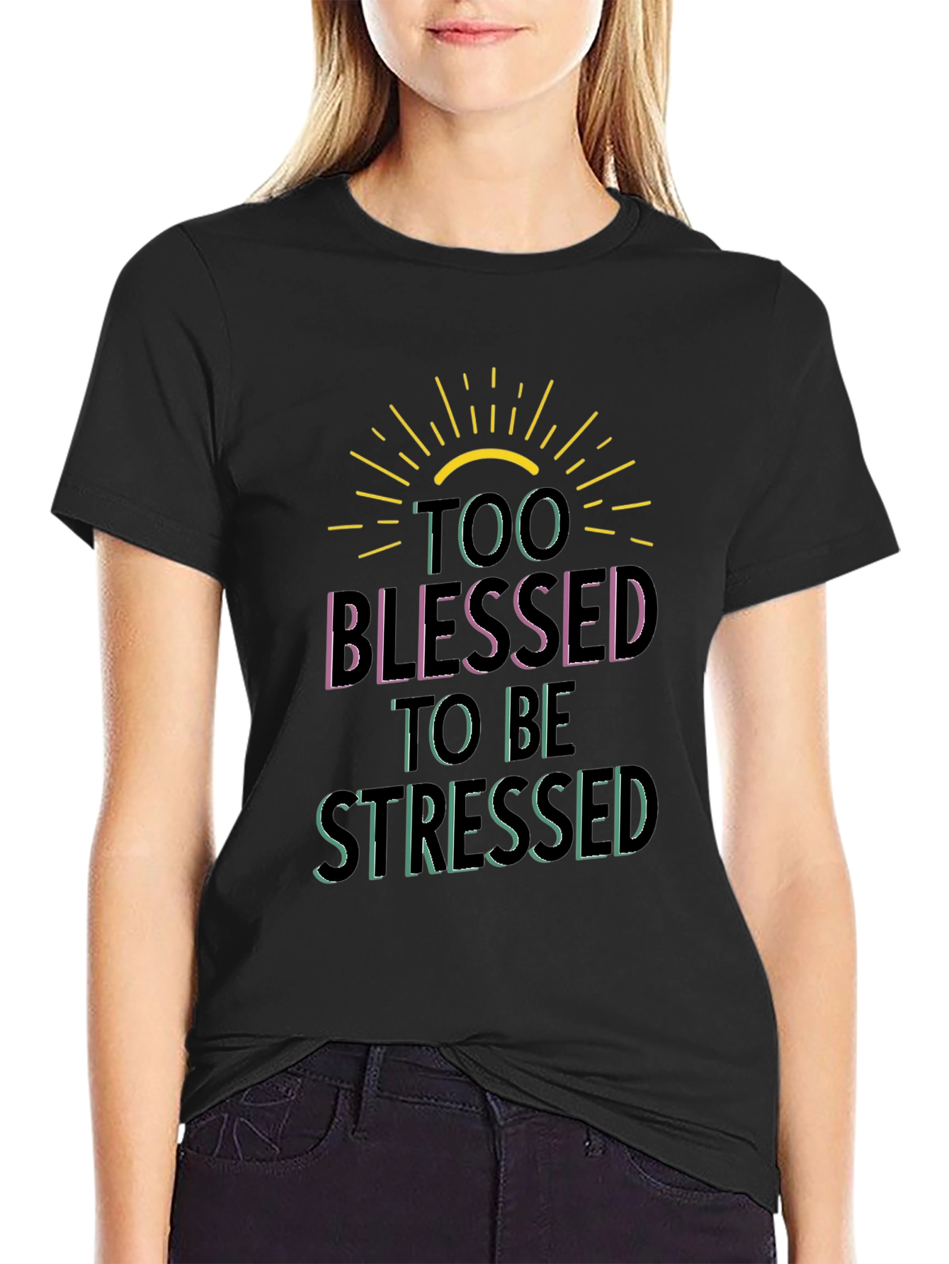 Too Blessed to be Stressed Black Graphic Tee