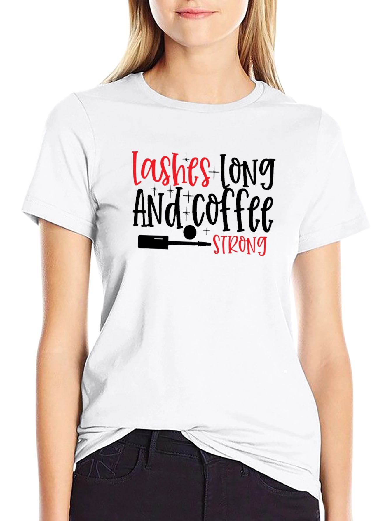 Lashes Long and Coffee Strong Black T-Shirt