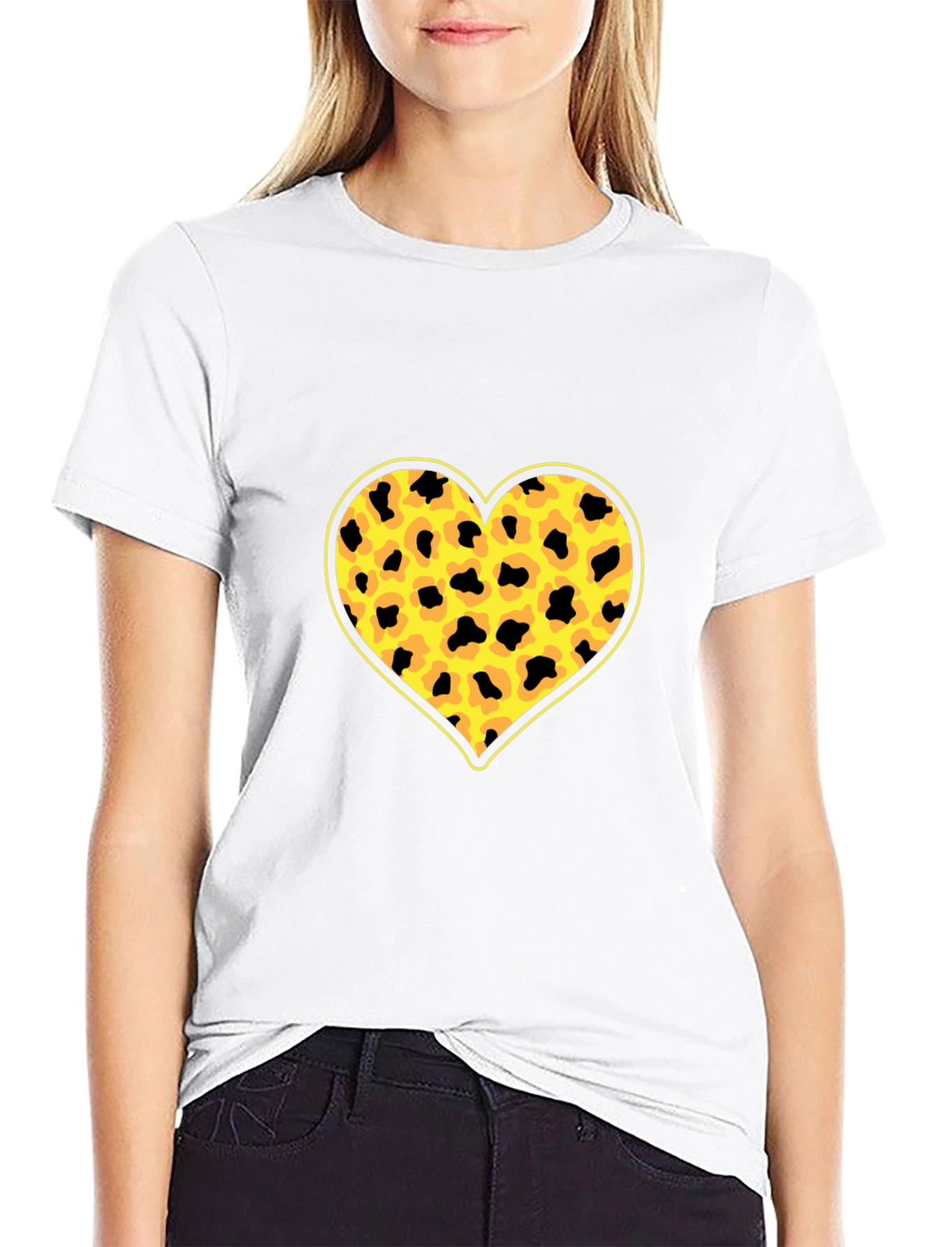 Leopard Heart Print Black T-Shirt