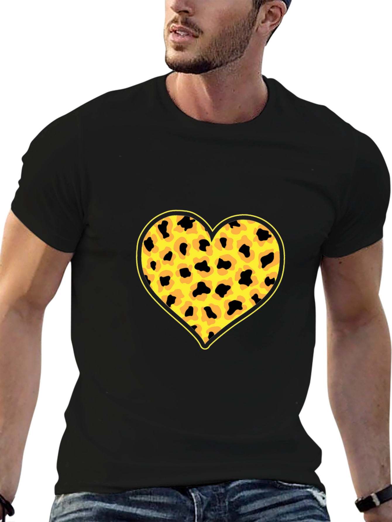Leopard Heart Print Black T-Shirt