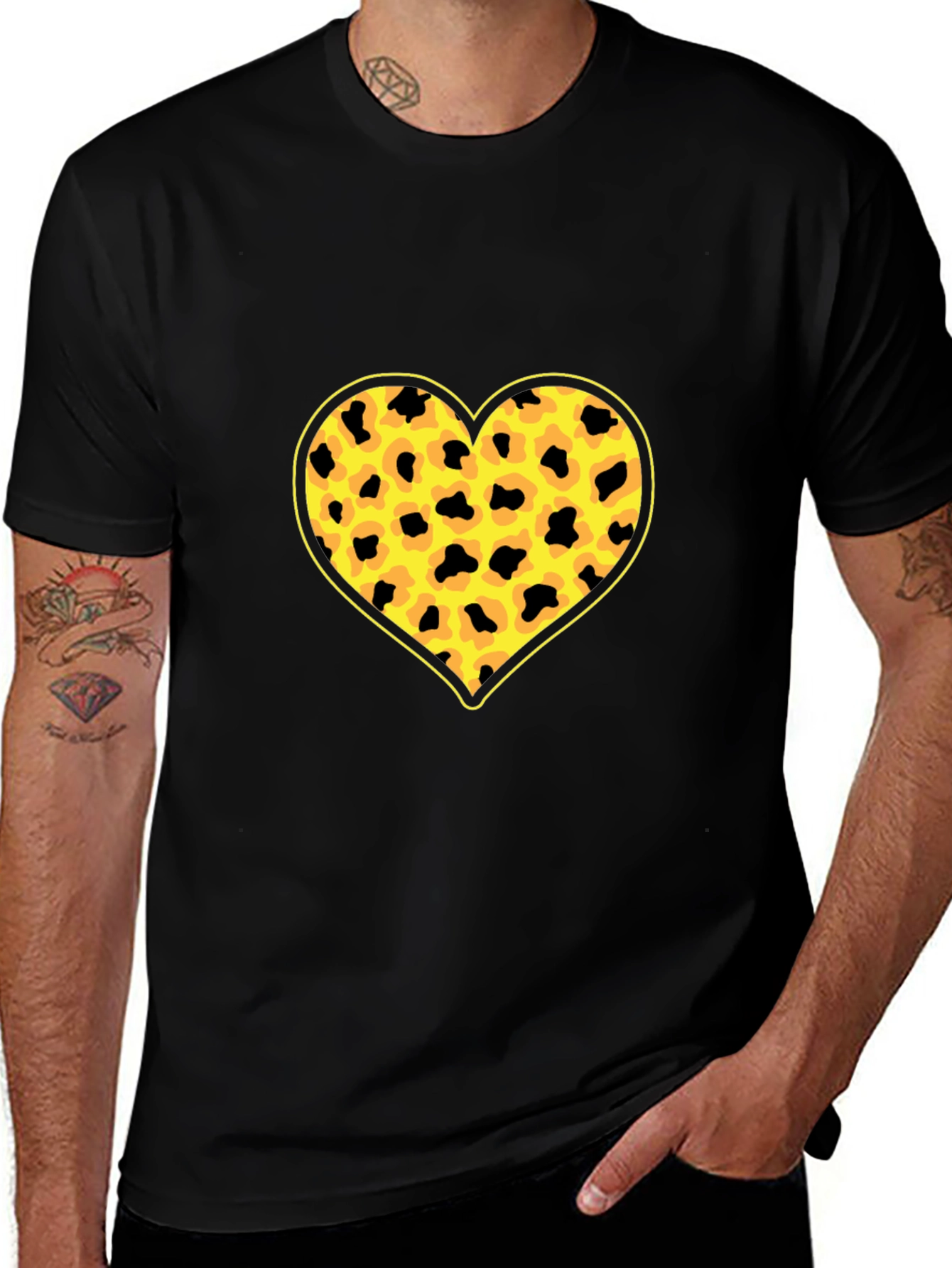 Leopard Heart Print Black T-Shirt
