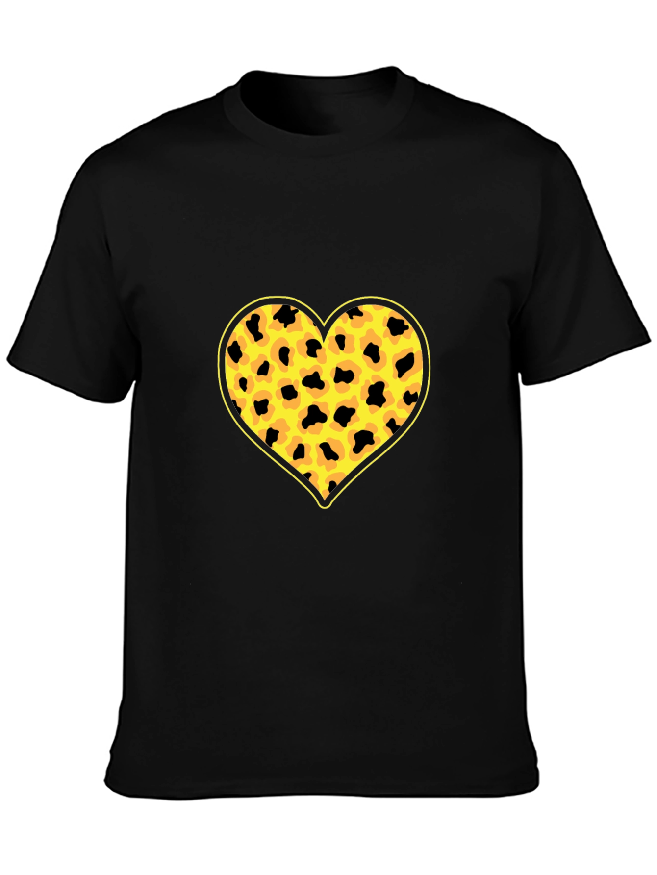 Leopard Heart Print Black T-Shirt