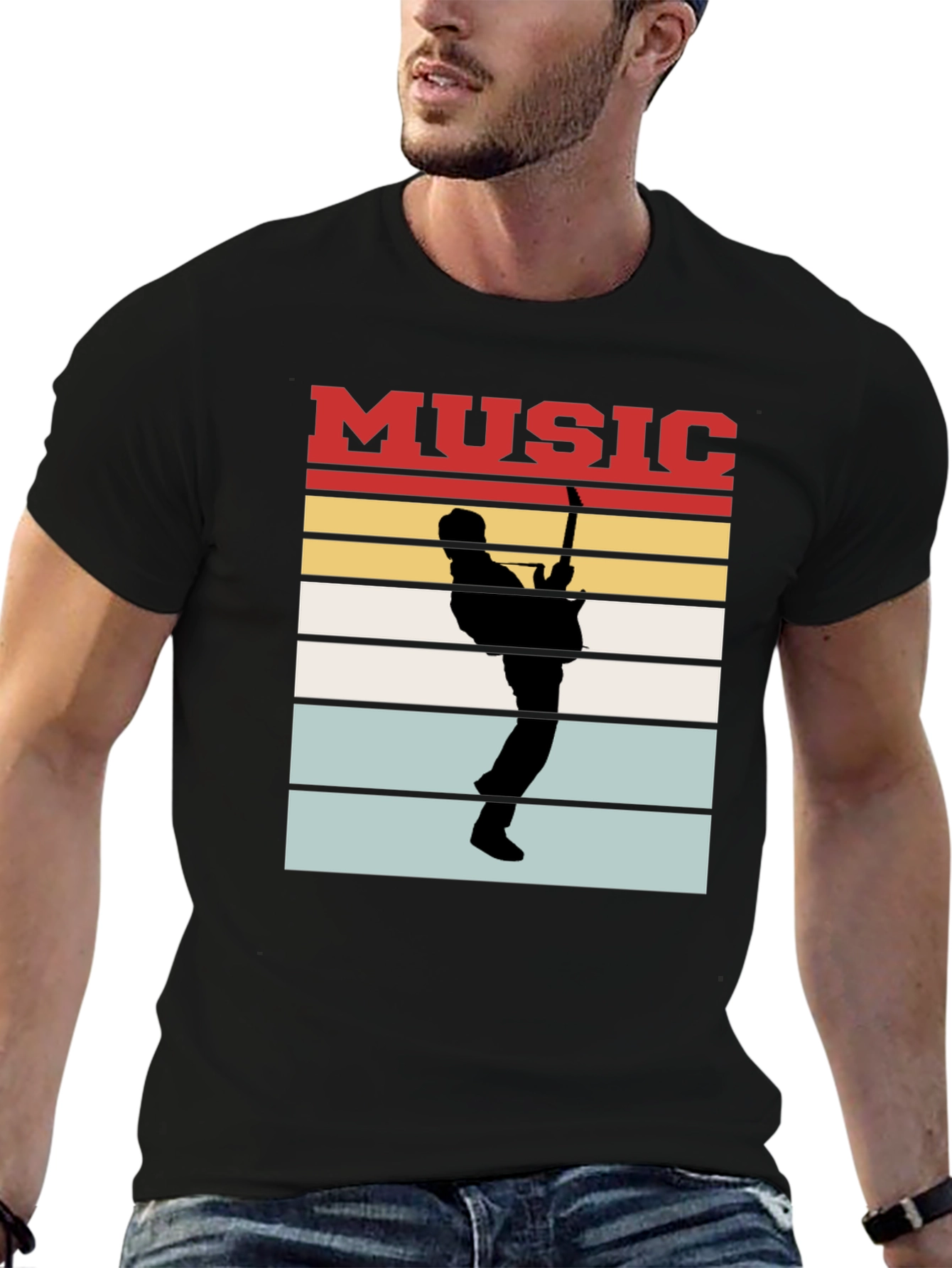 Music Guitarist Silhouette T-Shirt Retro Style