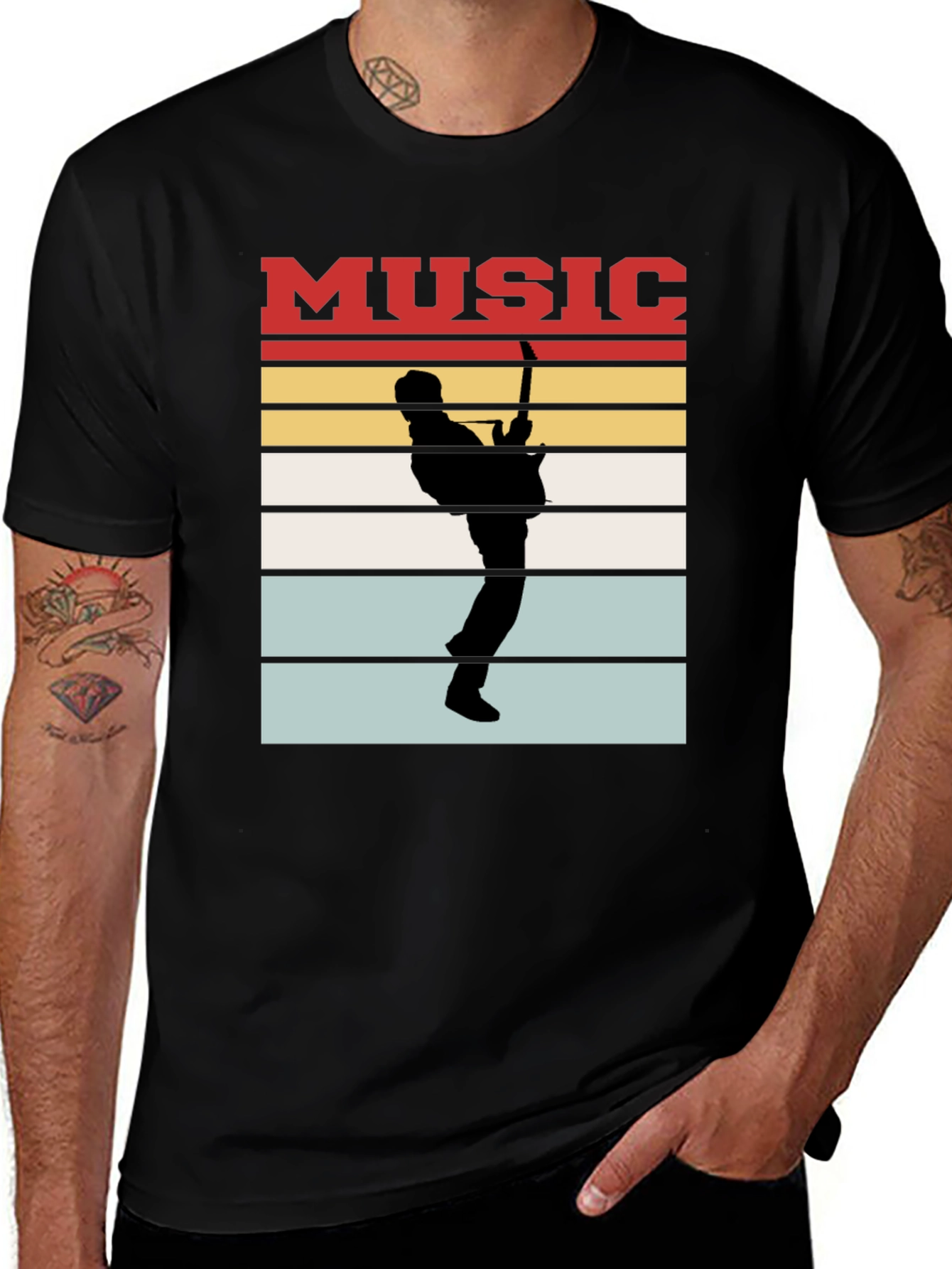 Music Guitarist Silhouette T-Shirt Retro Style
