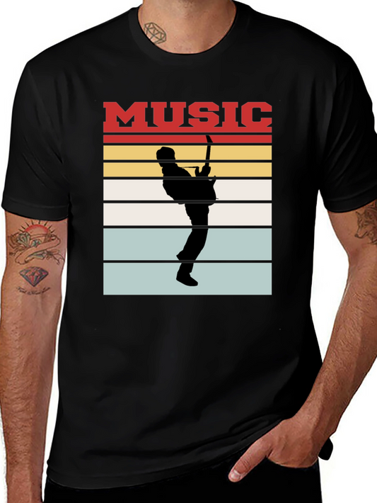 Music Guitarist Silhouette T-Shirt Retro Style