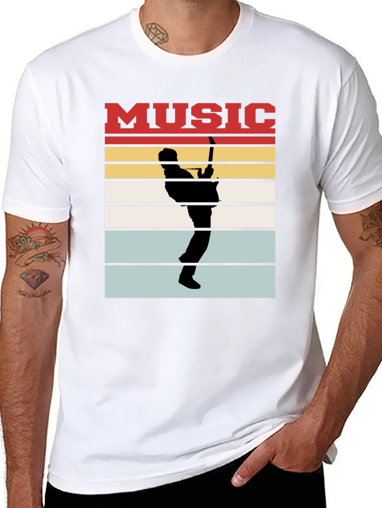 Music Guitarist Silhouette T-Shirt Retro Style