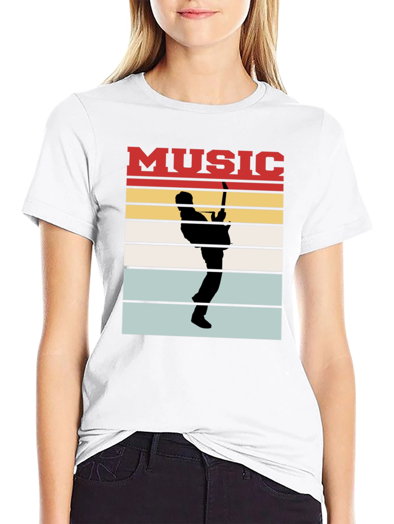 Music Guitarist Silhouette T-Shirt Retro Style