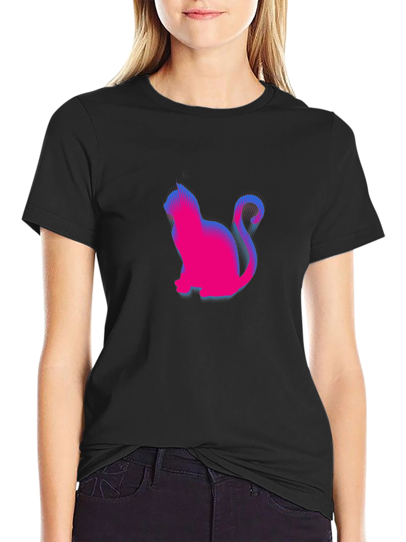 Retro Cat Graphic Tee - Classic Black Crewneck