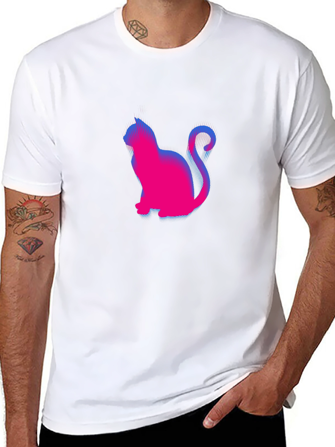 Retro Cat Graphic Tee - Classic Black Crewneck